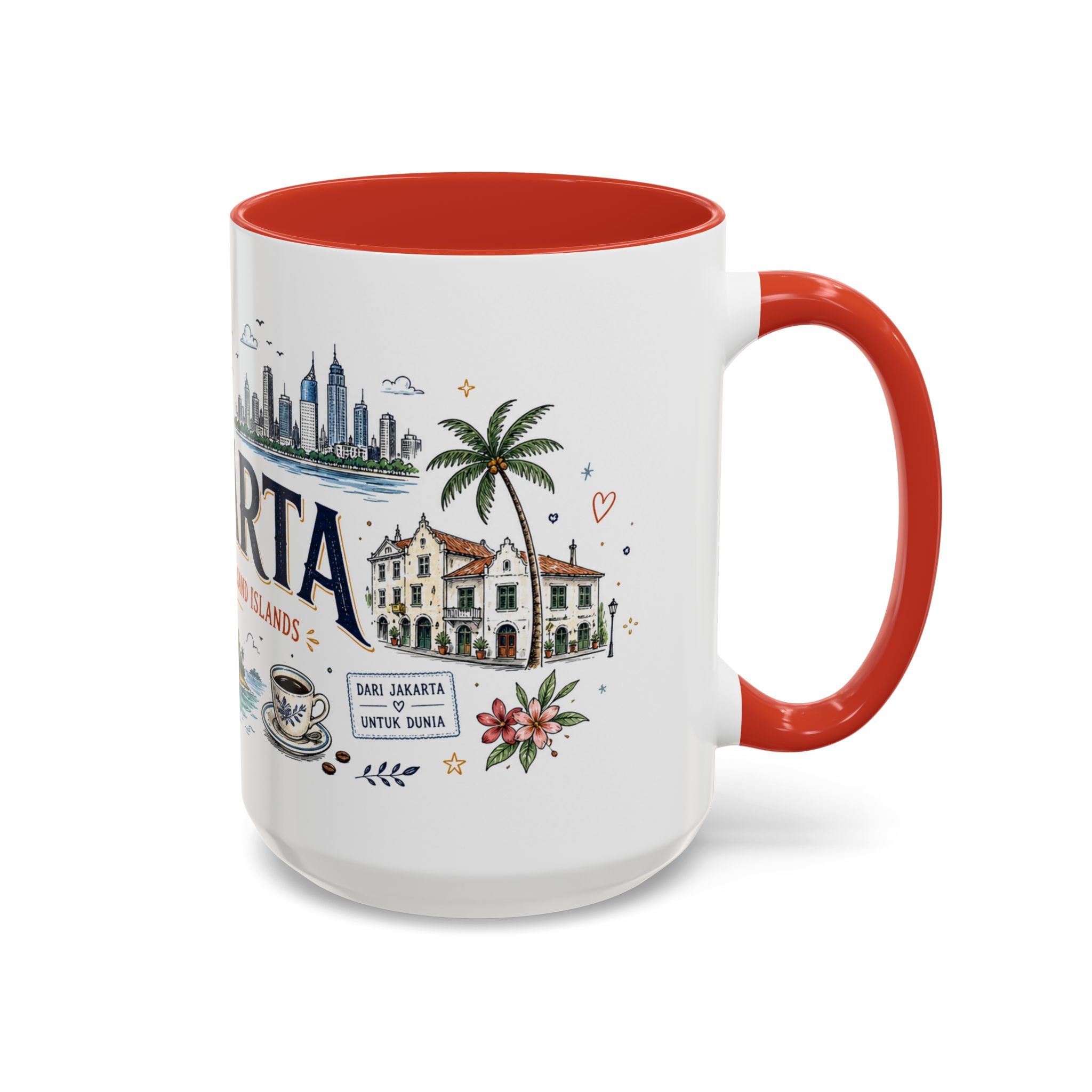 Jakarta Coffee Mug | Indonesia Souvenir Travel Gift | Accent Color Ceramic 11oz 15oz