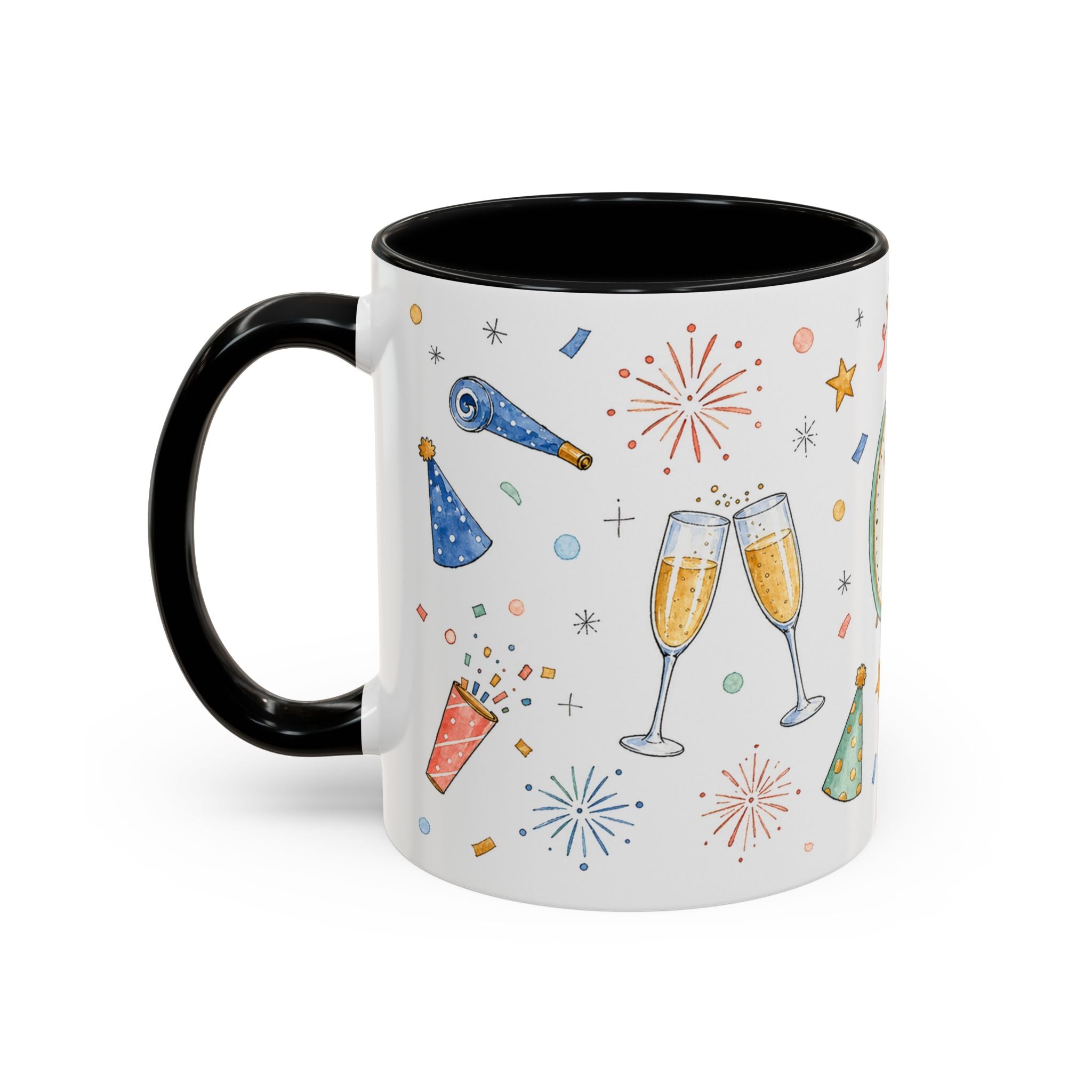 New Year Sparkler Mug | Champagne Toast Watercolor Party Gift | Accent Cup 11oz 15oz