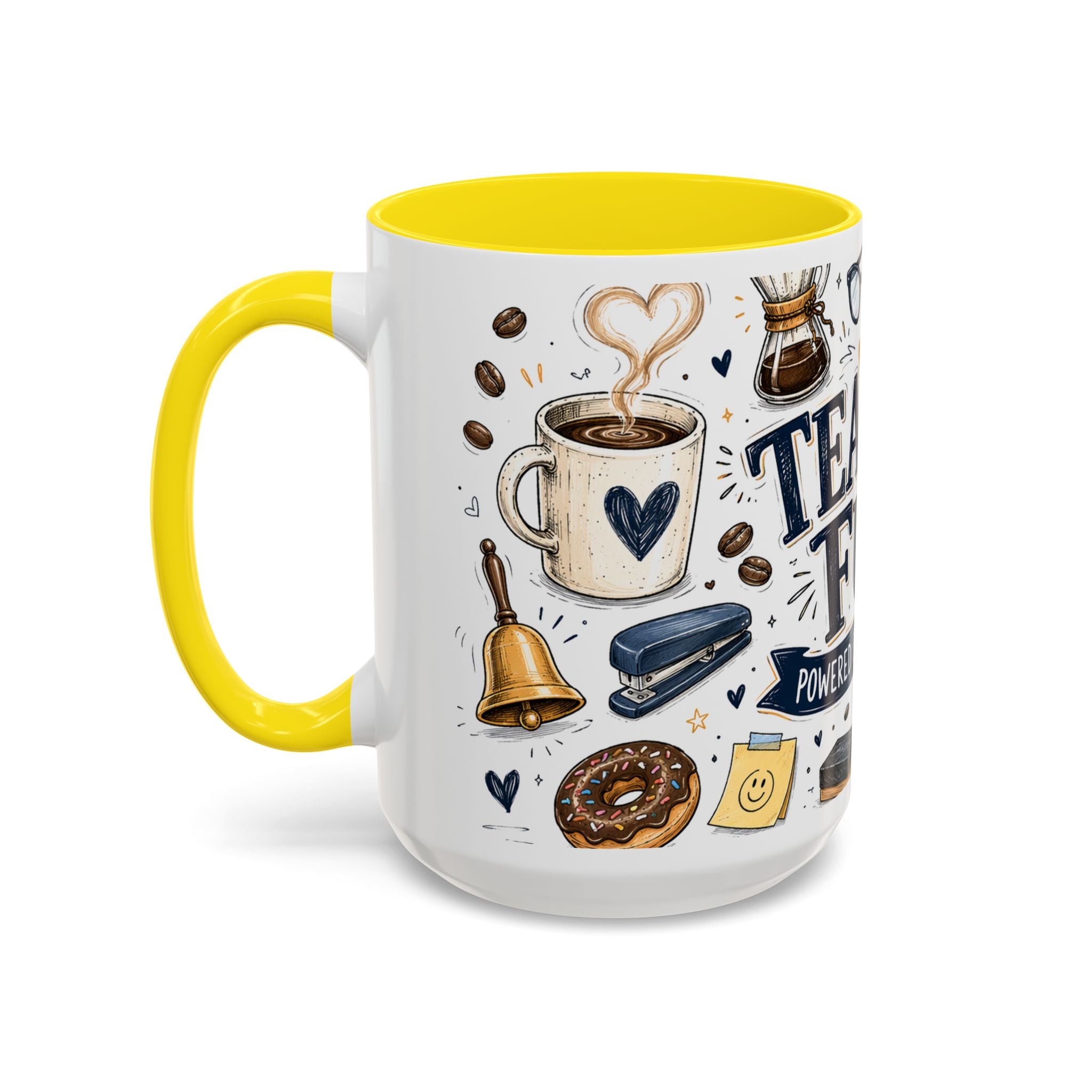 Teacher Fuel Coffee Mug | Powered by Coffee and Wine Funny Gift | Accent Color Ceramic 11oz 15oz