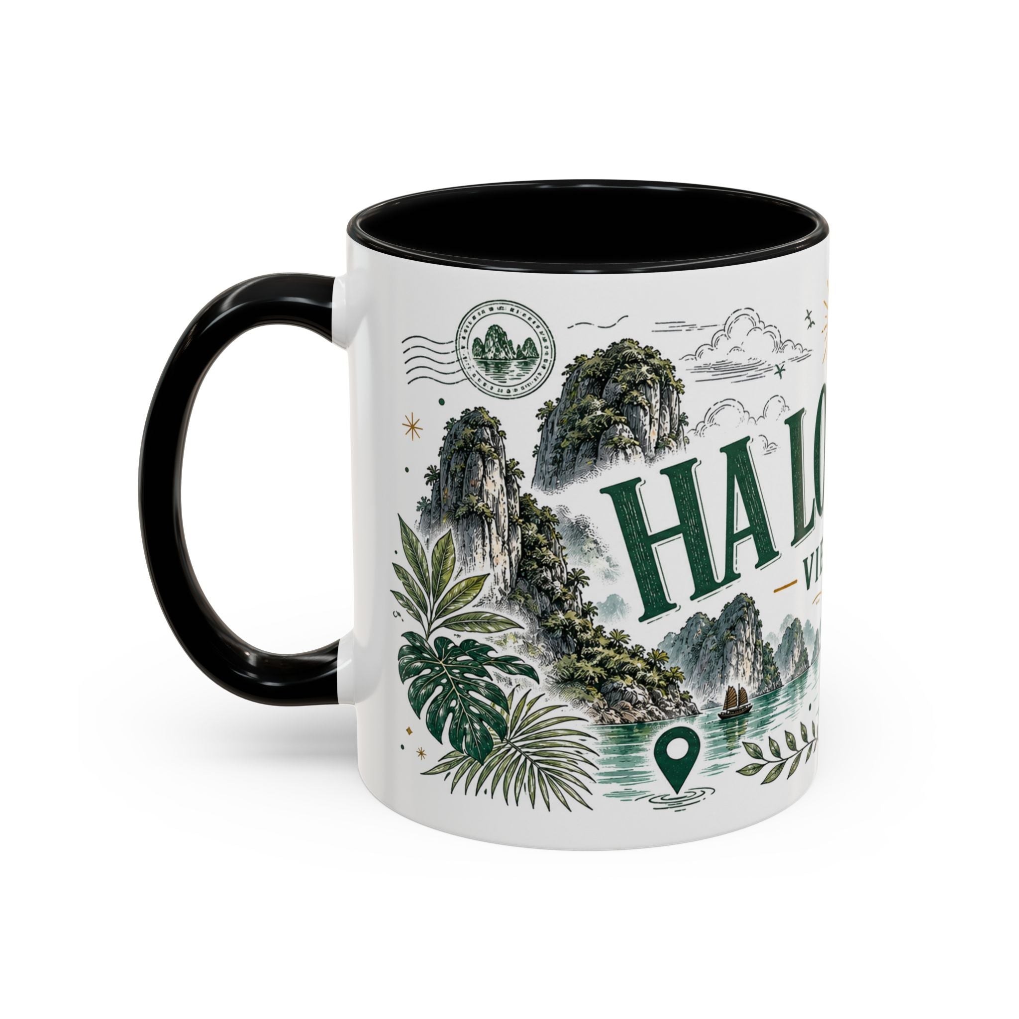 Ha Long Bay Coffee Mug | Travel Destination Souvenir Gift | Accent Color Ceramic 11oz 15oz