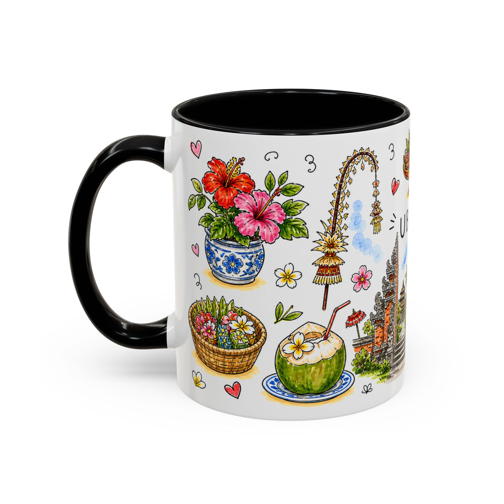 Ubud Illustrated Travel Mug | City Souvenir Accent Coffee Mug | 11oz 15oz Ceramic Cup