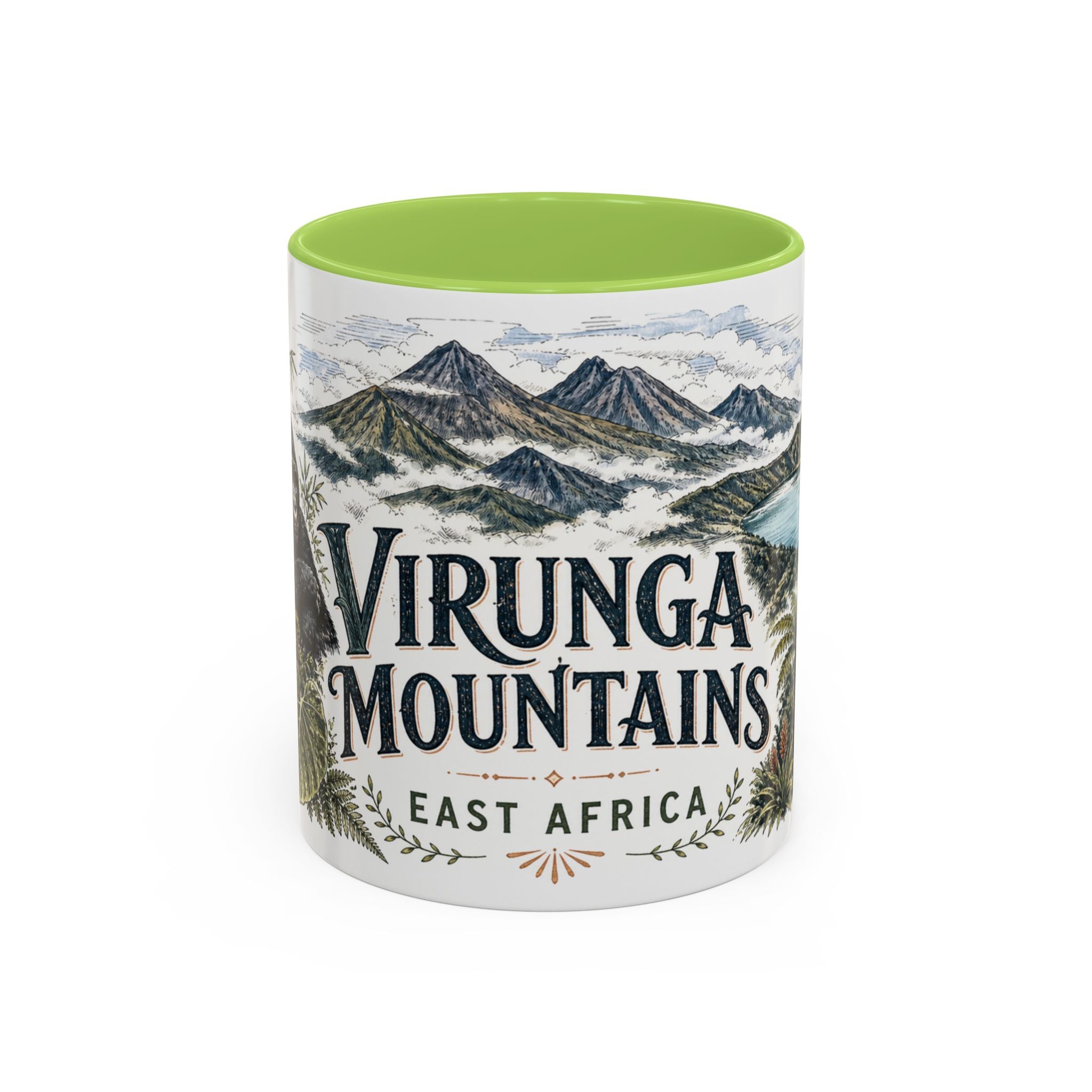 Virunga Mountains Mug, East Africa Travel Souvenir, Bucket List Gift, Accent Ceramic Coffee Mug 11oz 15oz