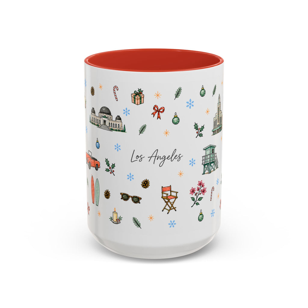 Los Angeles Christmas Mug | Watercolor City Souvenir | Ceramic Coffee Cup (11oz or 15oz)