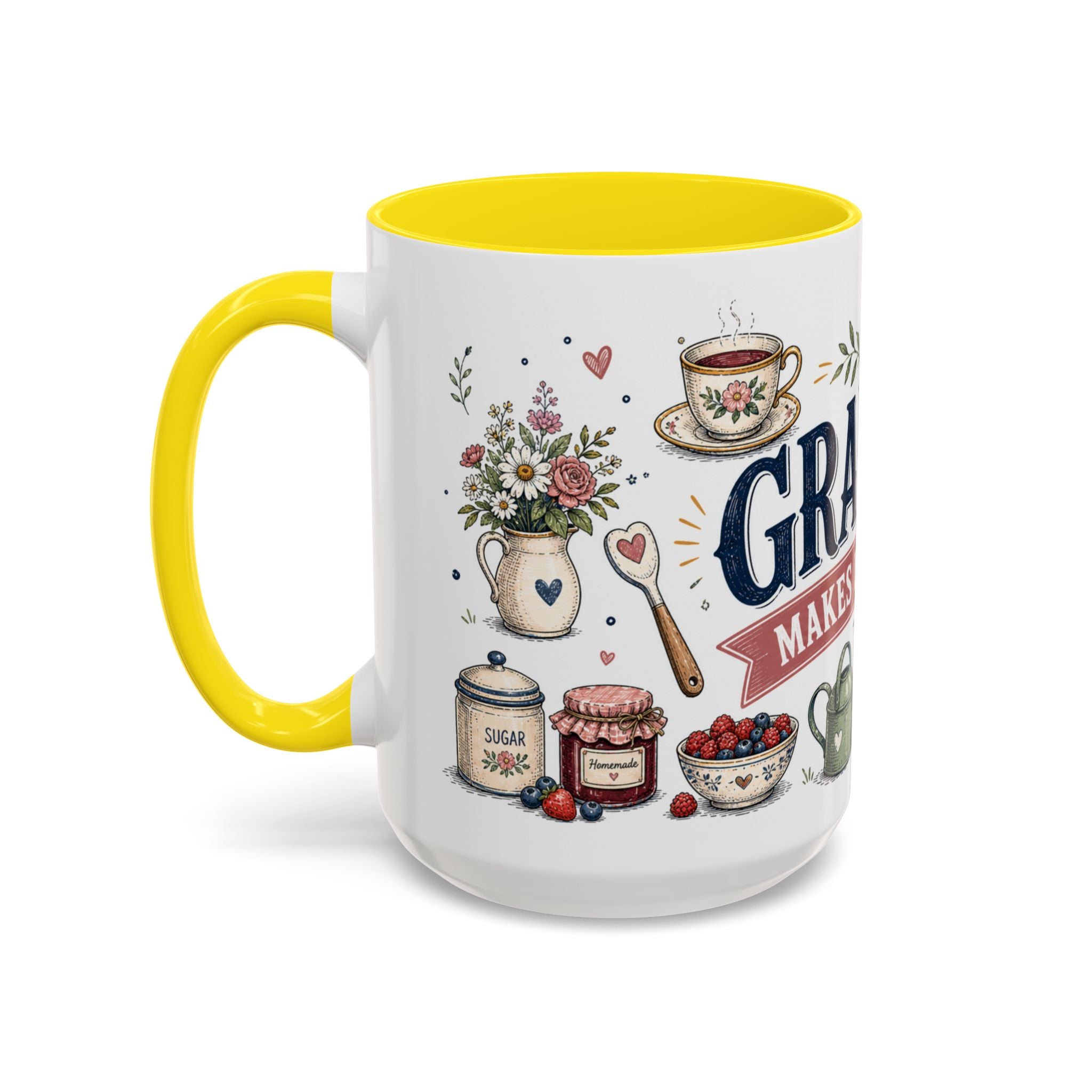 Grandma Makes Life Sweeter Coffee Mug | Gift From Grandkids | Accent Color Ceramic 11oz 15oz