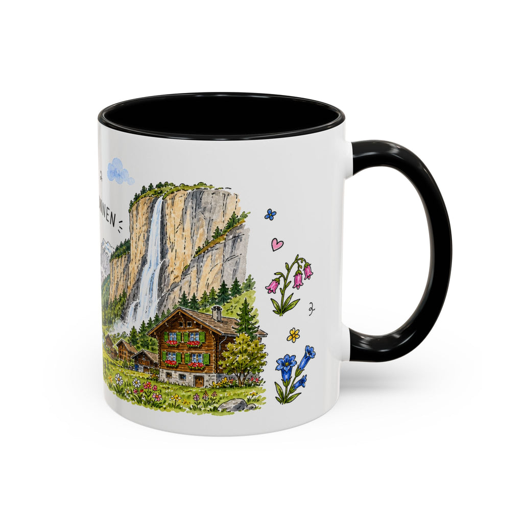 Lauterbrunnen Illustrated Travel Mug | Switzerland Souvenir Accent Coffee Mug | 11oz 15oz Ceramic Cup