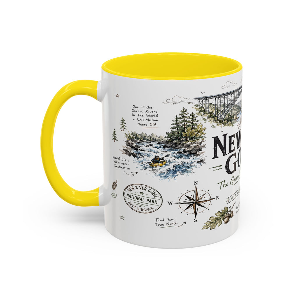 New River Gorge National Park Coffee Mug | West Virginia River Canyon Climbing Gift | Accent Color Ceramic 11oz 15oz