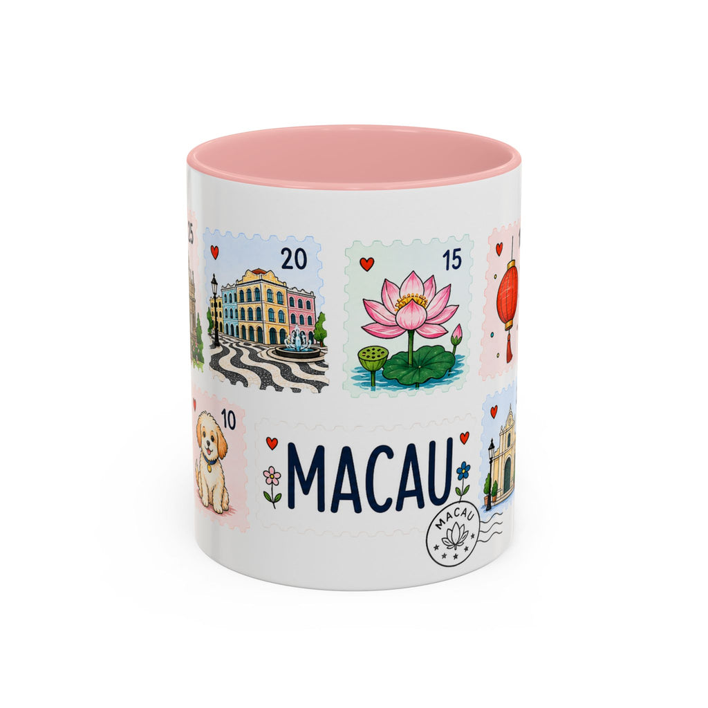 Macau Coffee Mug | Postage Stamp Collage Mug | Travel Souvenir Accent Cup 11oz 15oz