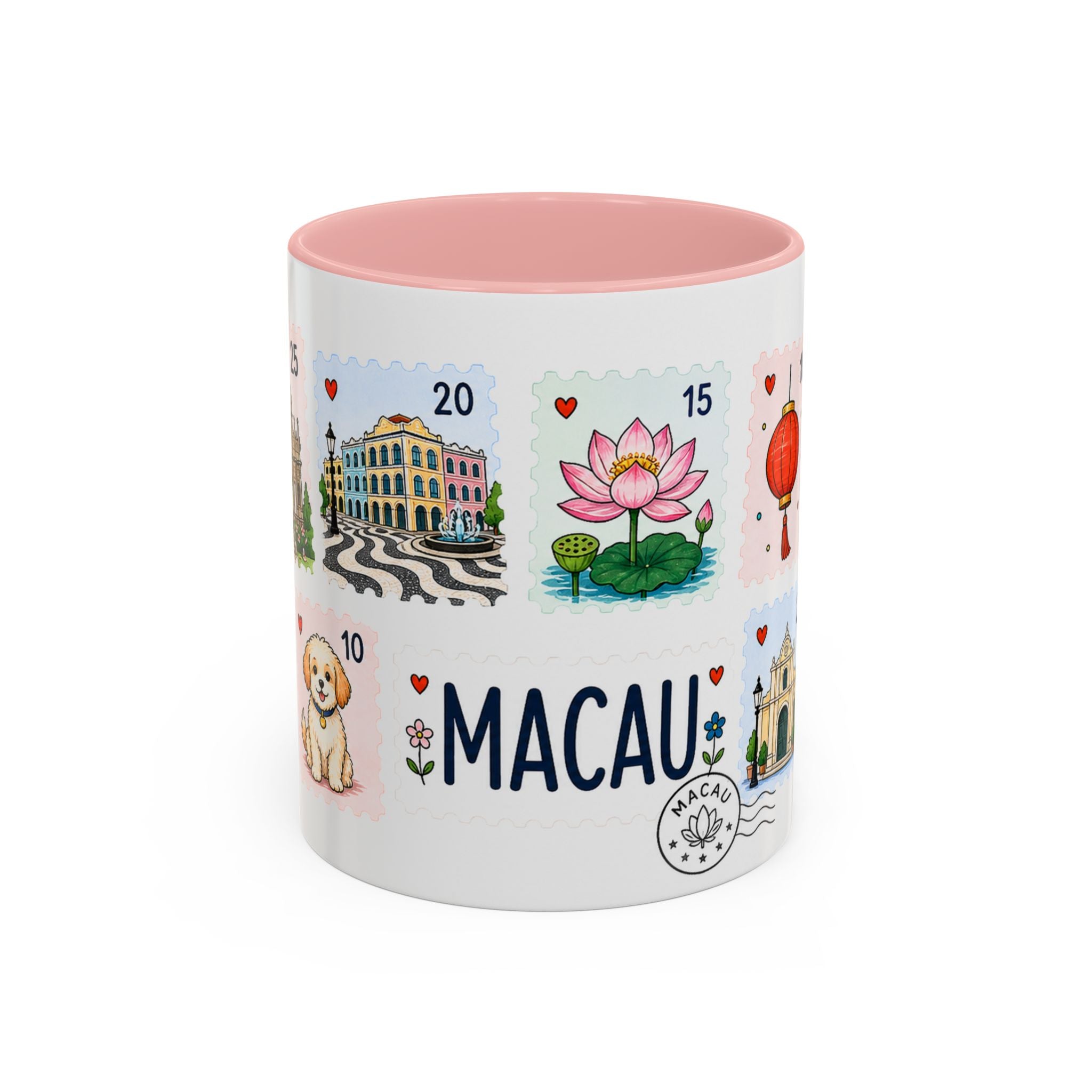 Macau Coffee Mug | Postage Stamp Collage Mug | Travel Souvenir Accent Cup 11oz 15oz