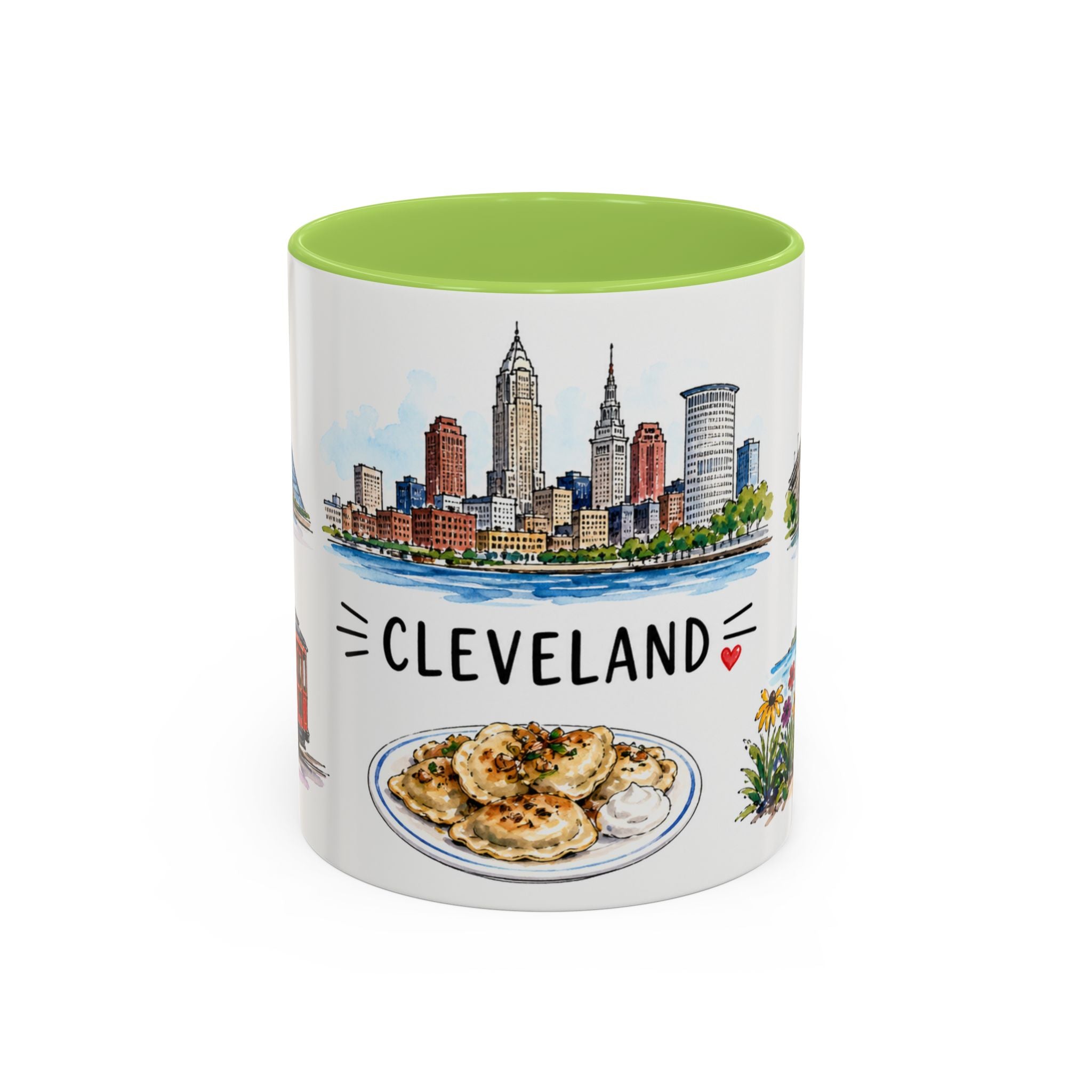 Cleveland Illustrated Travel Mug | City Souvenir Accent Coffee Mug | 11oz 15oz Ceramic Cup