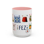 Fez Coffee Mug | Postage Stamp Collage Mug | Travel Souvenir Accent Cup 11oz 15oz