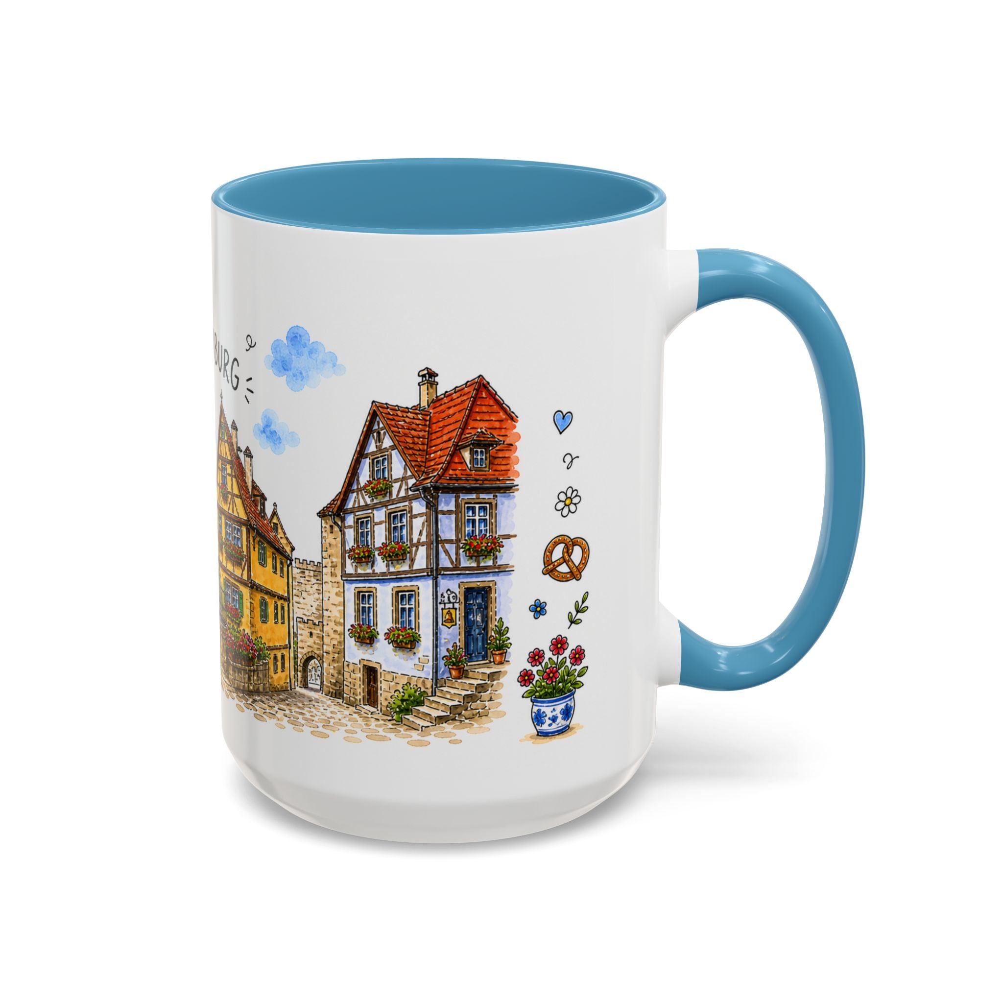 Rothenburg Illustrated Travel Mug | Germany Souvenir Accent Coffee Mug | 11oz 15oz Ceramic Cup