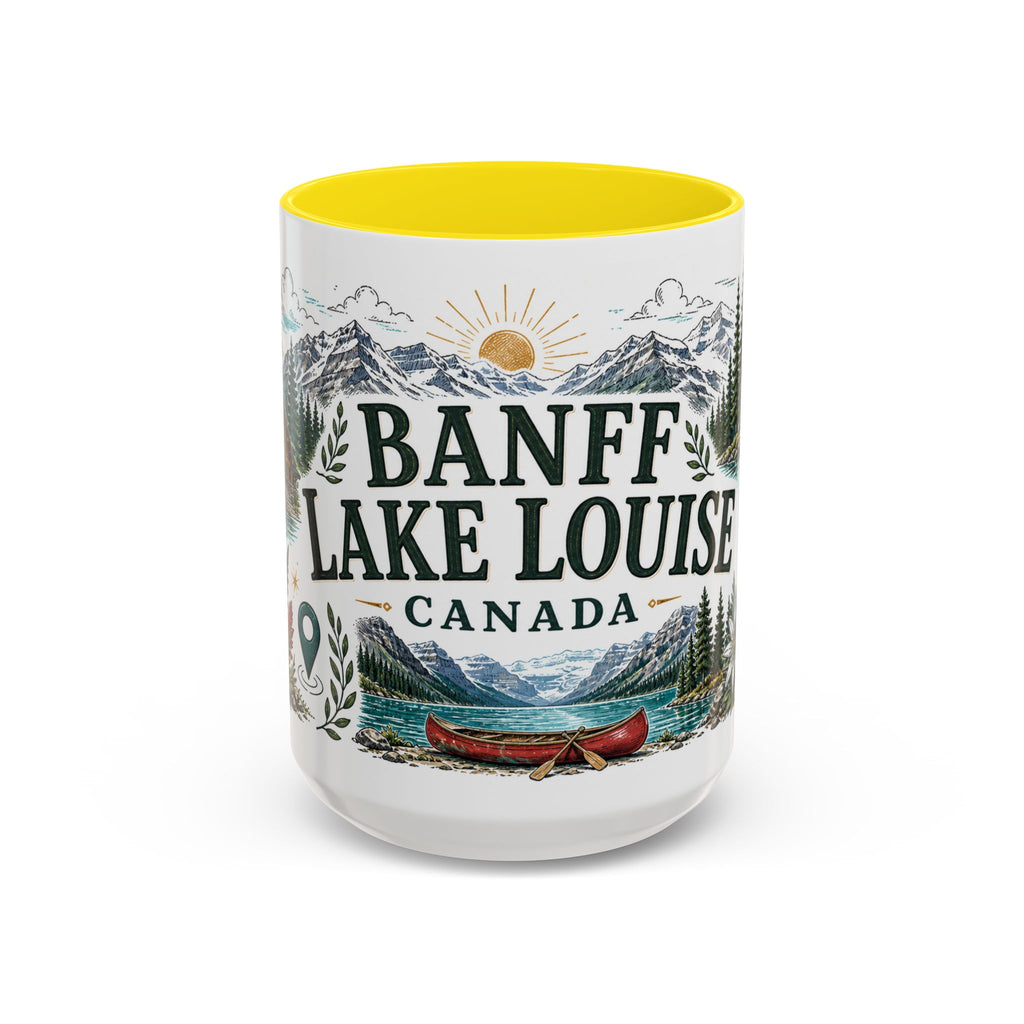 Banff Lake Louise Coffee Mug | Travel Destination Souvenir Gift | Accent Color Ceramic 11oz 15oz