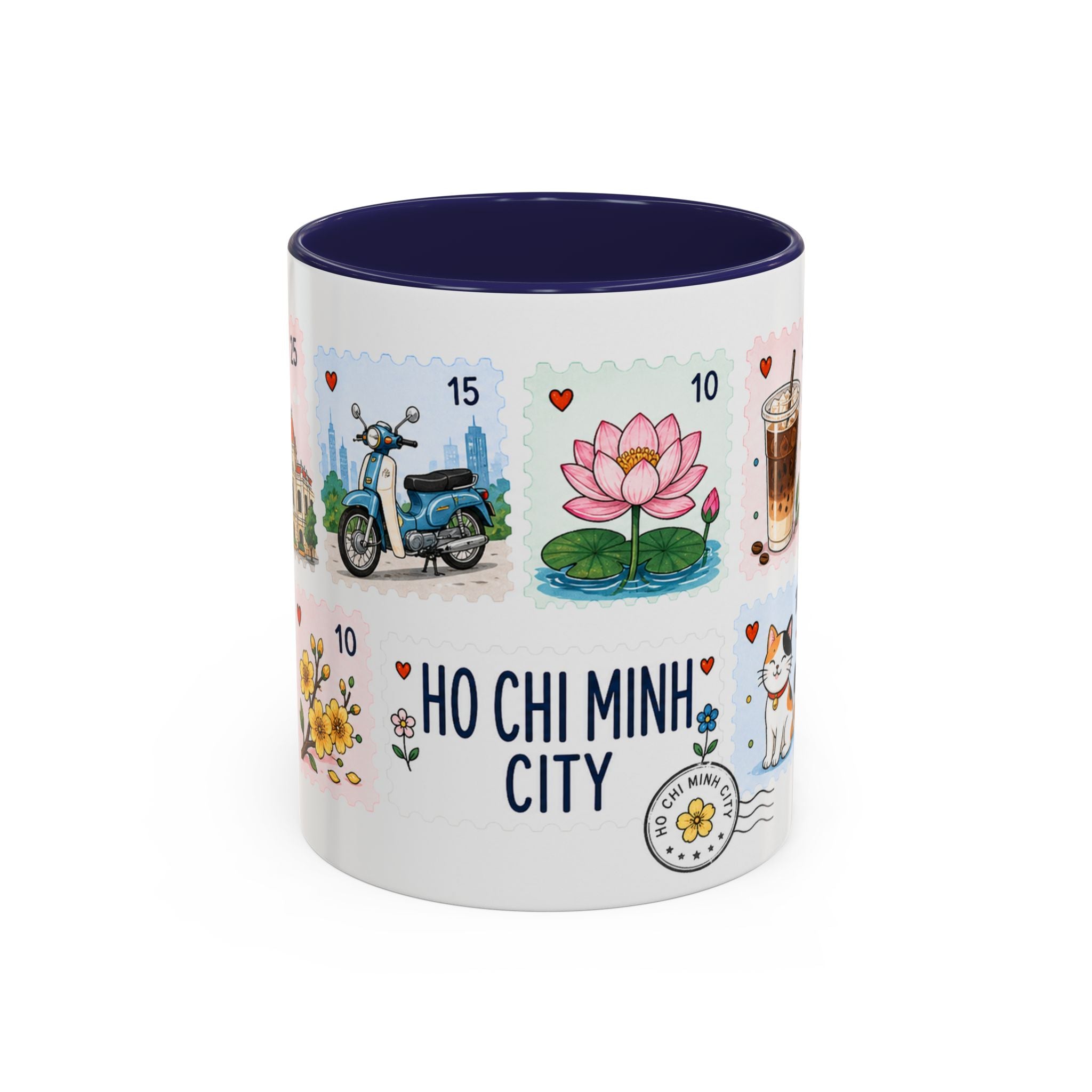 Ho Chi Minh City Coffee Mug | Postage Stamp Collage Mug | Travel Souvenir Accent Cup 11oz 15oz