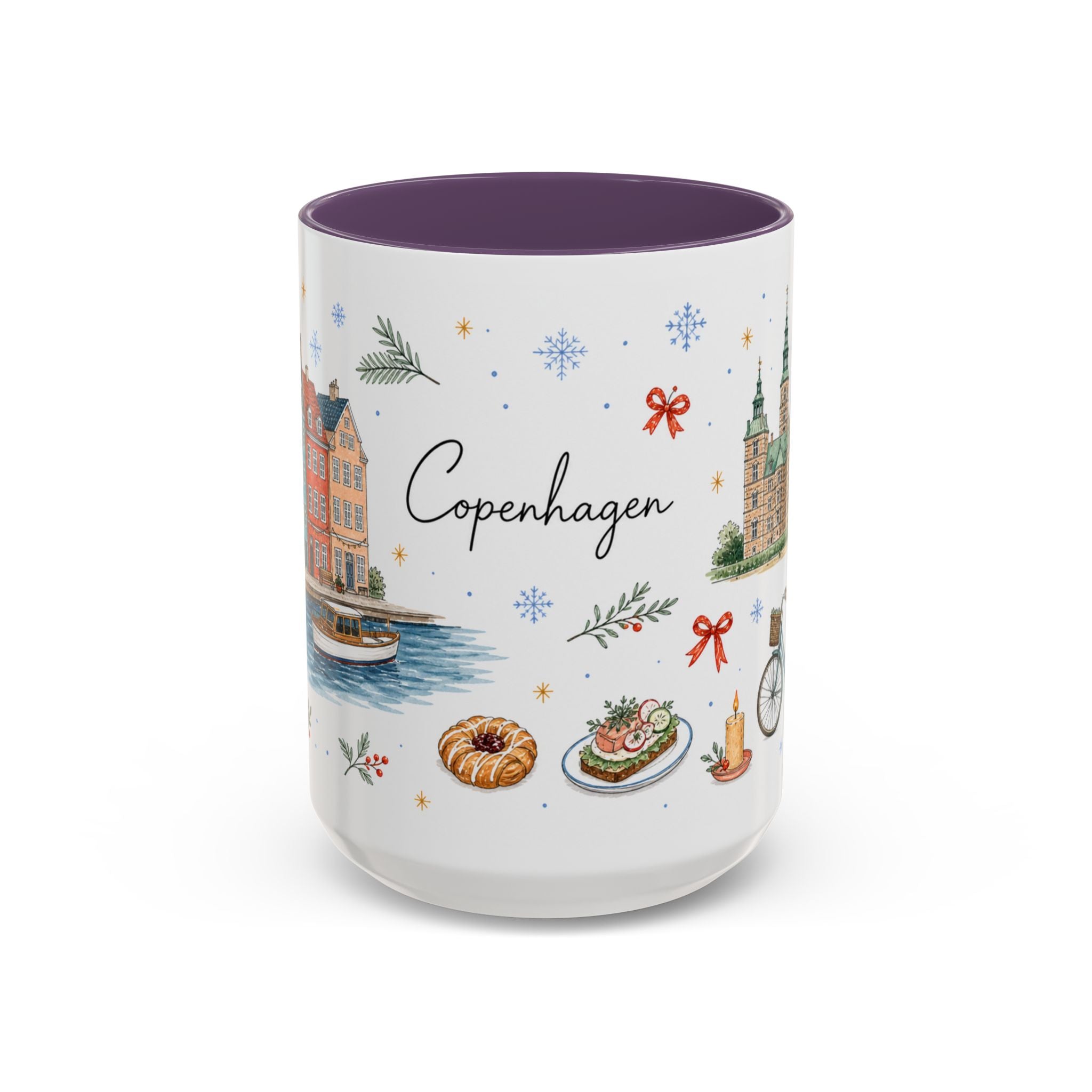 Copenhagen Christmas Mug | Watercolor Travel Souvenir | Holiday Gift | Accent Ceramic Coffee Cup 11oz 15oz