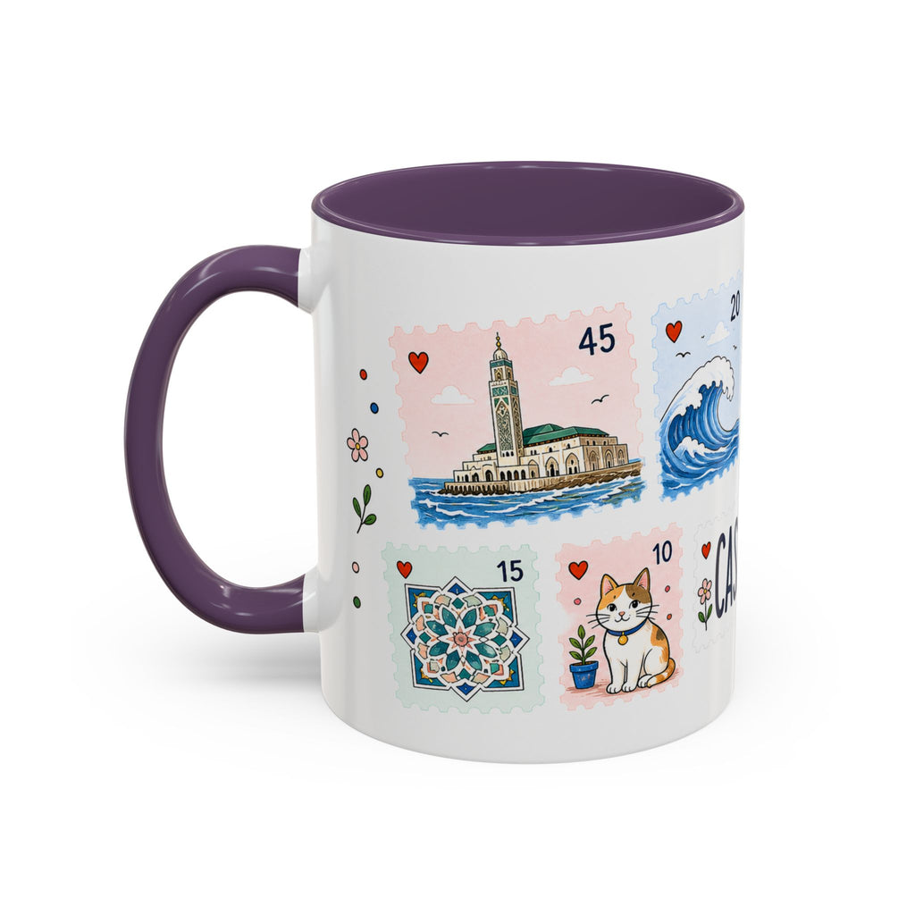Casablanca Coffee Mug | Postage Stamp Collage Mug | Travel Souvenir Accent Cup 11oz 15oz