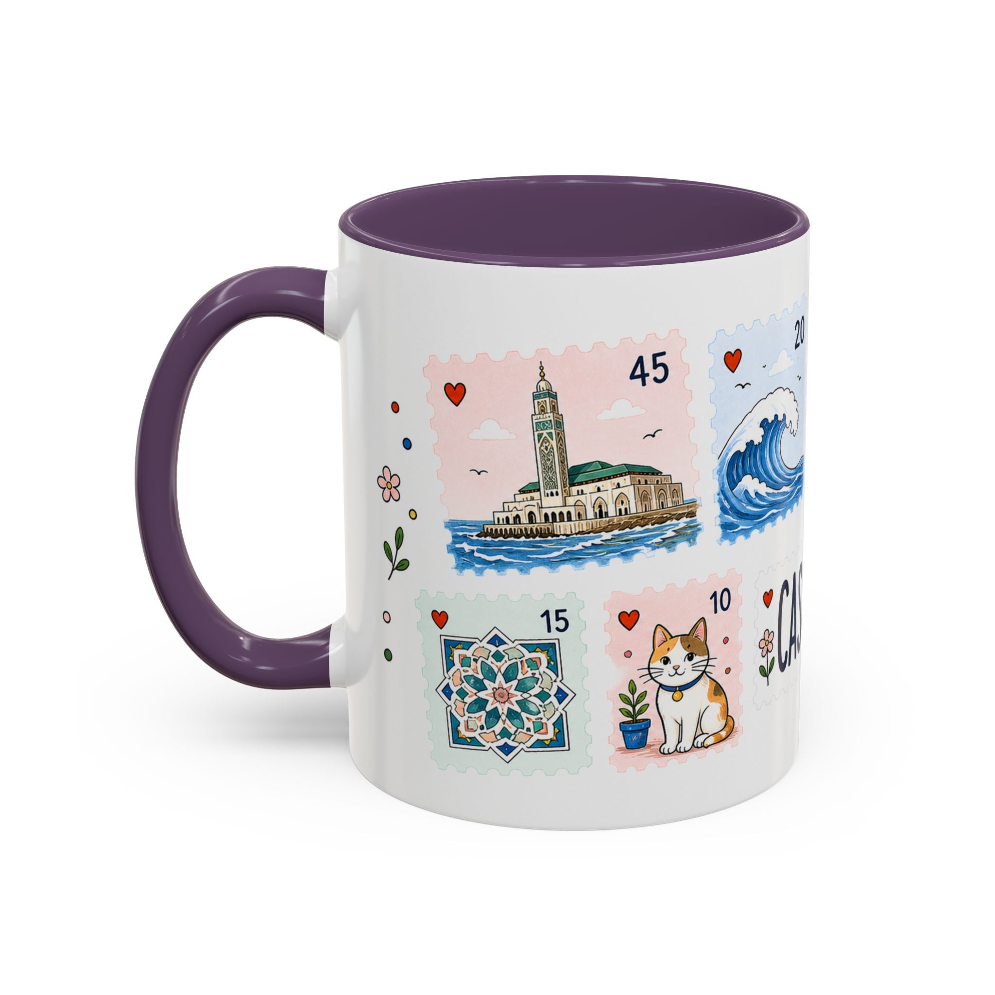 Casablanca Coffee Mug | Postage Stamp Collage Mug | Travel Souvenir Accent Cup 11oz 15oz