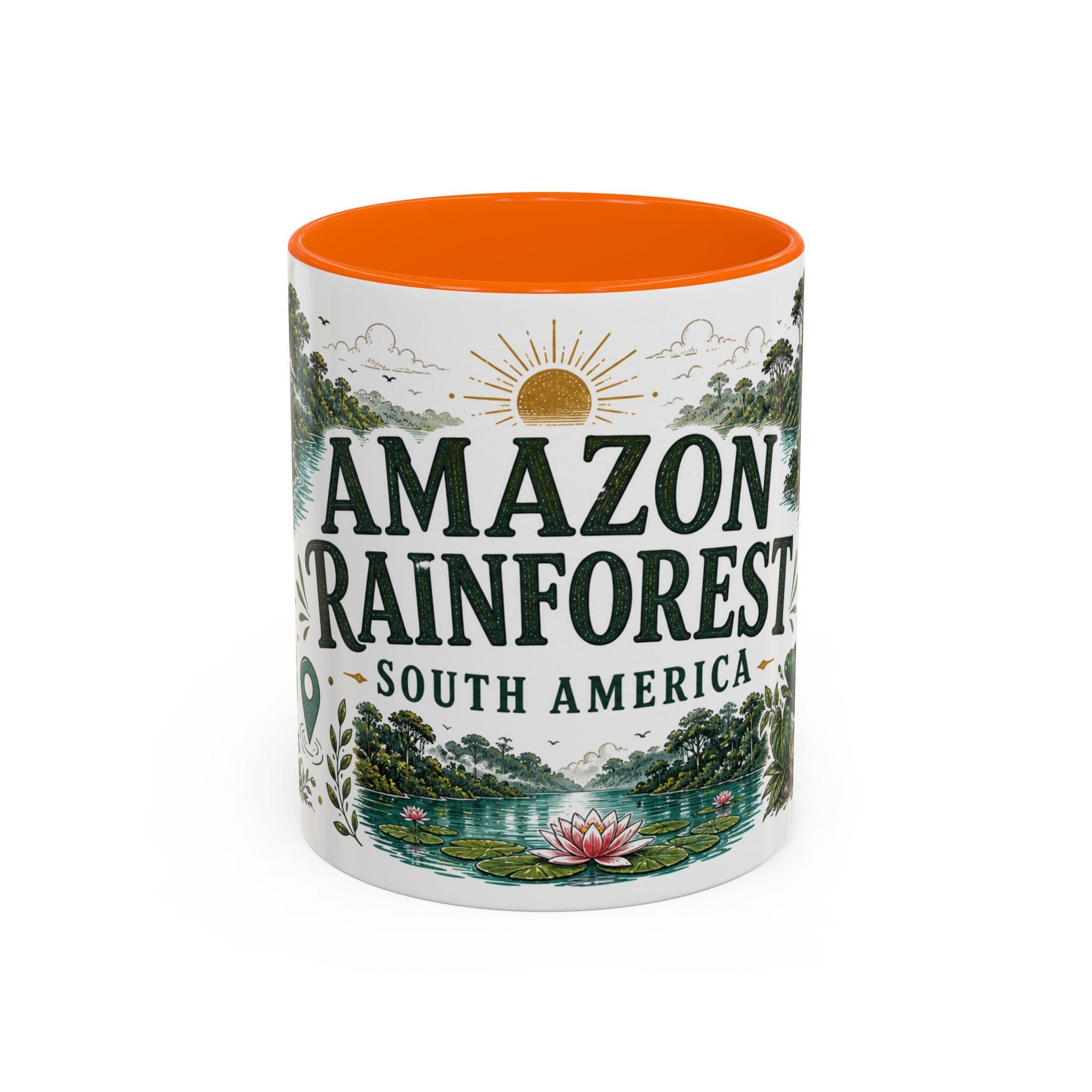 Amazon Rainforest Coffee Mug | Travel Destination Souvenir Gift | Accent Color Ceramic 11oz 15oz