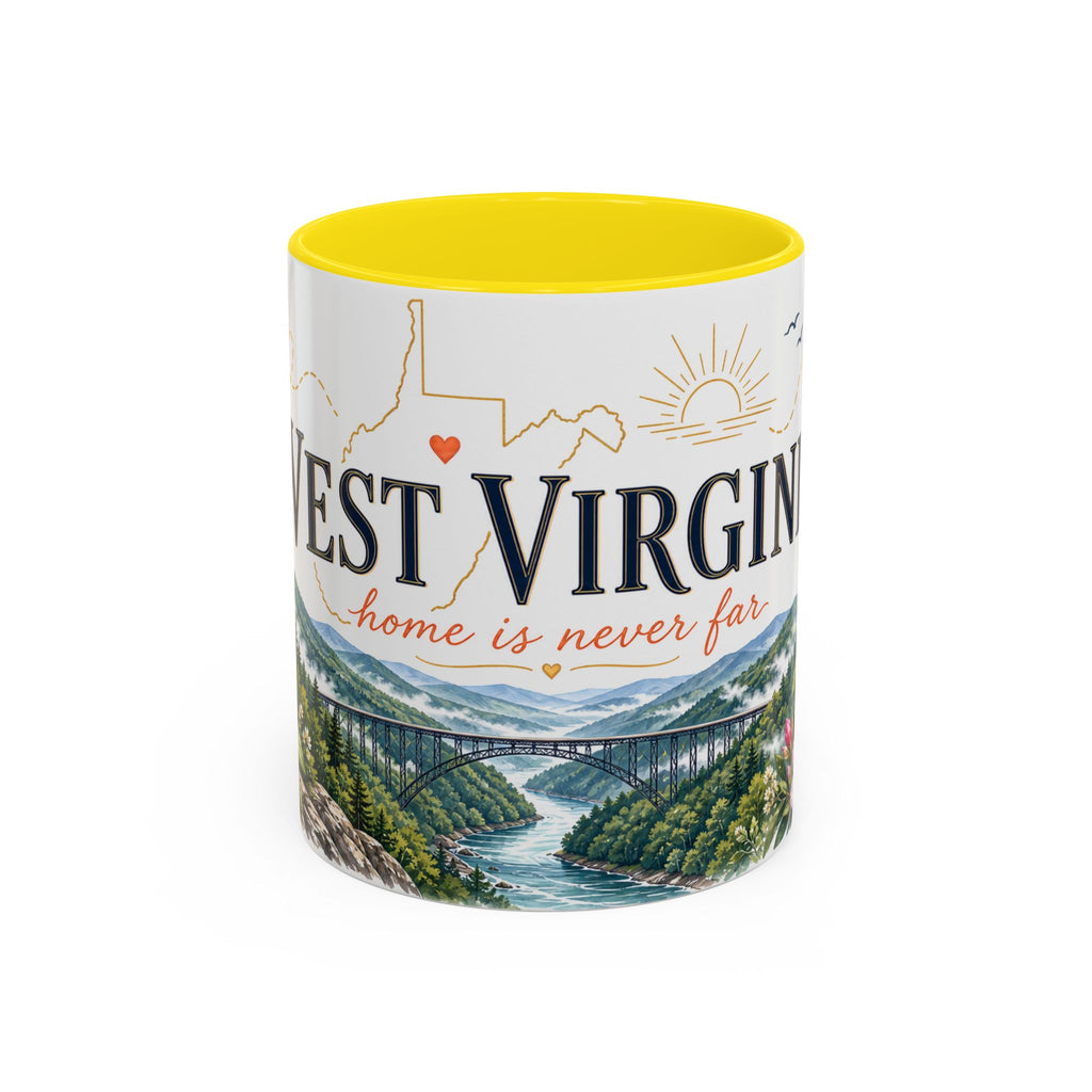 West Virginia State Map Mug | Appalachian Bridge, Rhododendron Accent Coffee Cup