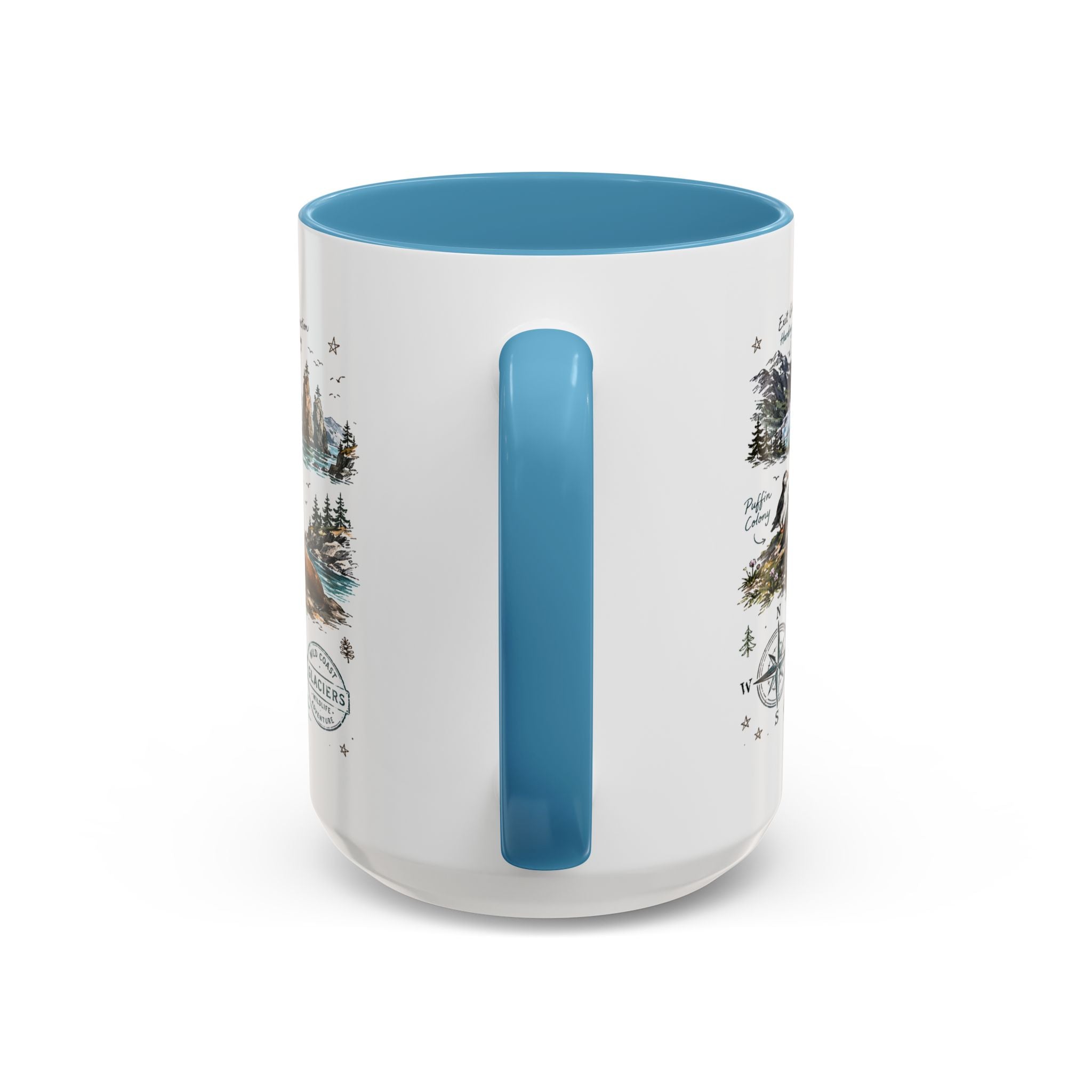 Kenai Fjords National Park Coffee Mug | Alaska Coastal Wildlife Hiking Gift | Accent Color Ceramic 11oz 15oz