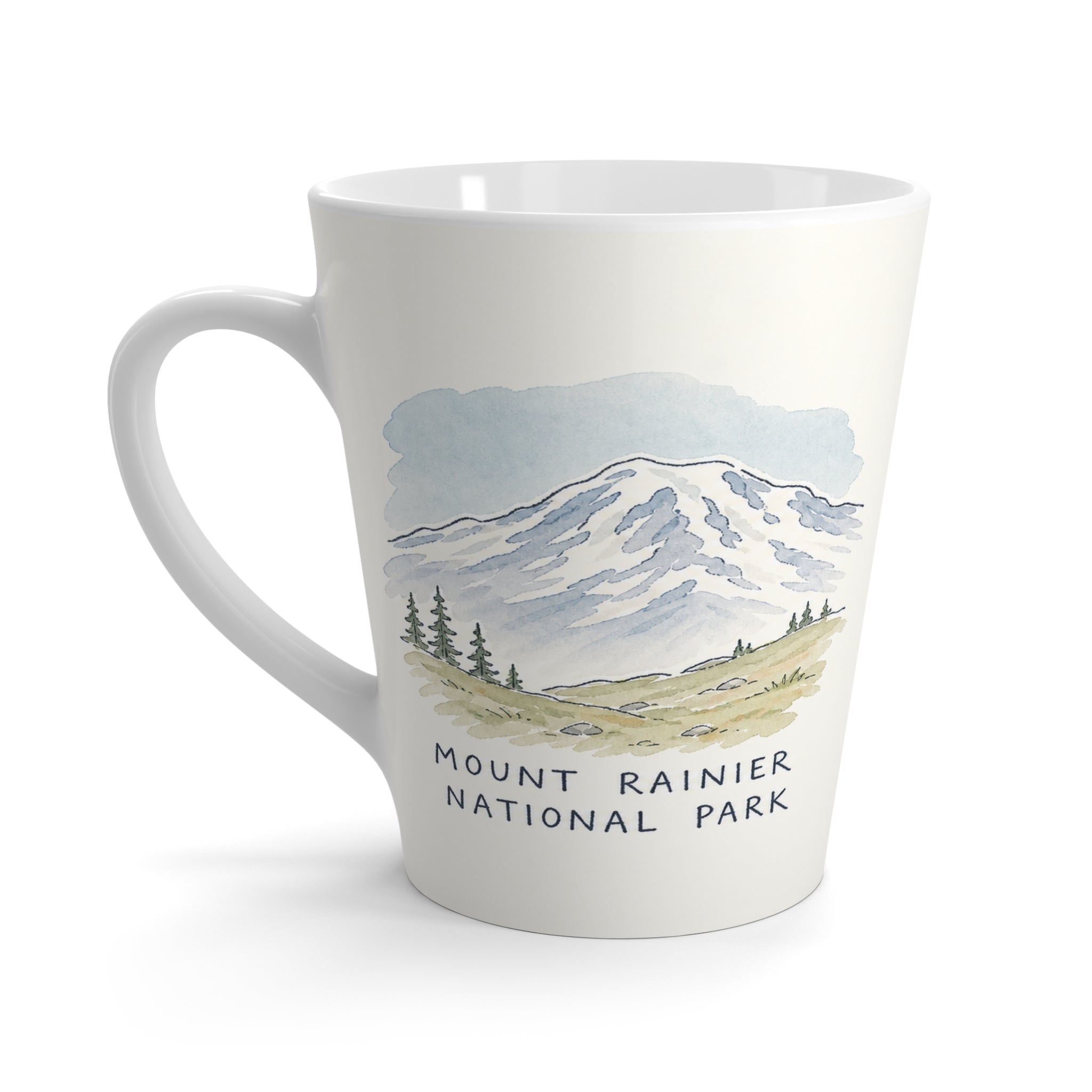 Mount Rainier National Park Latte Mug | Pastel Watercolor Nature Coffee Cup | 12 oz Travel Souvenir Gift