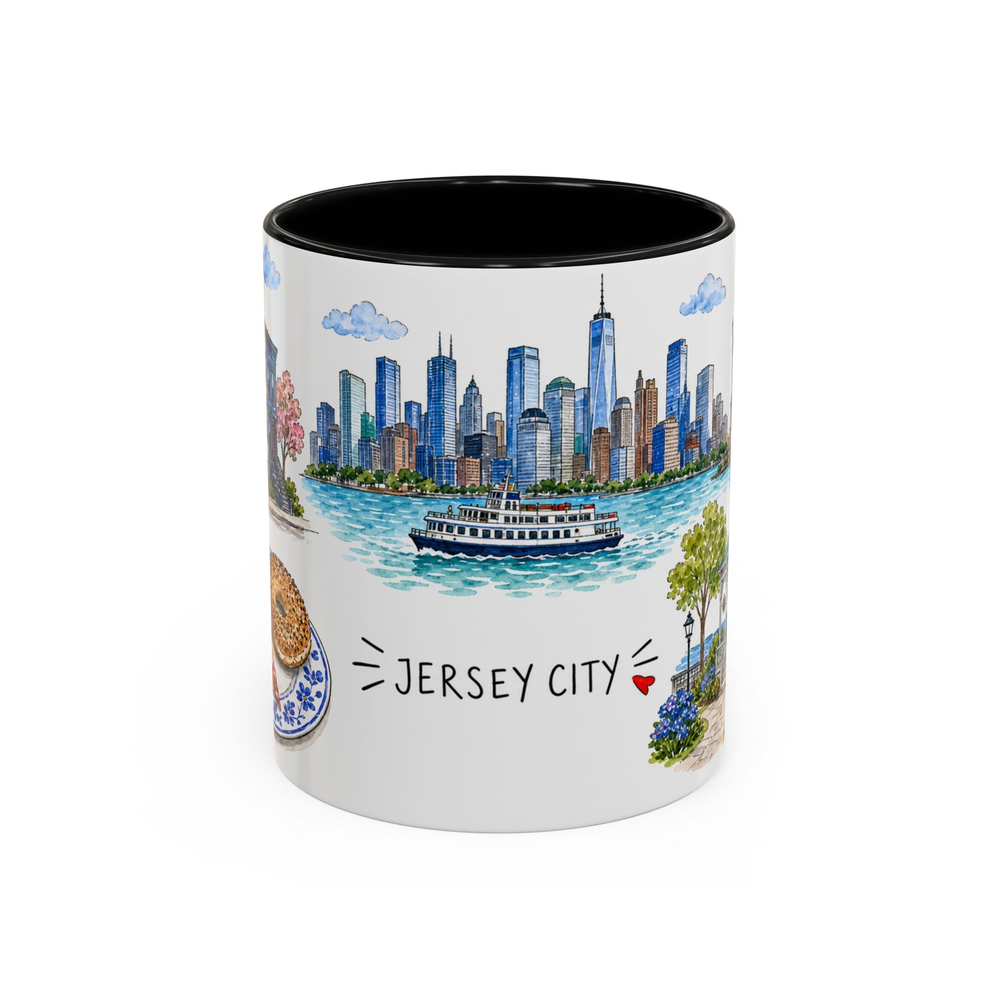 Jersey City Illustrated Travel Mug | City Souvenir Accent Coffee Mug | 11oz 15oz Ceramic Cup