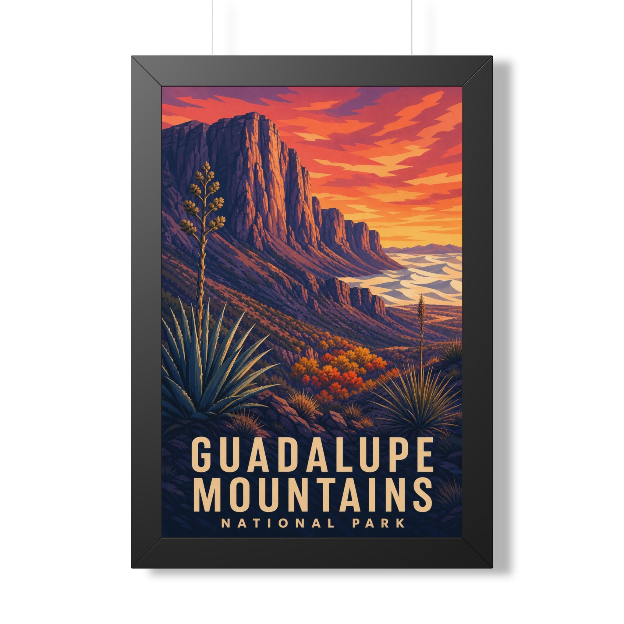 Guadalupe Mountains National Park Framed Poster | Vintage Travel Wall Art | Black Walnut White Frame | 16x24 20x30