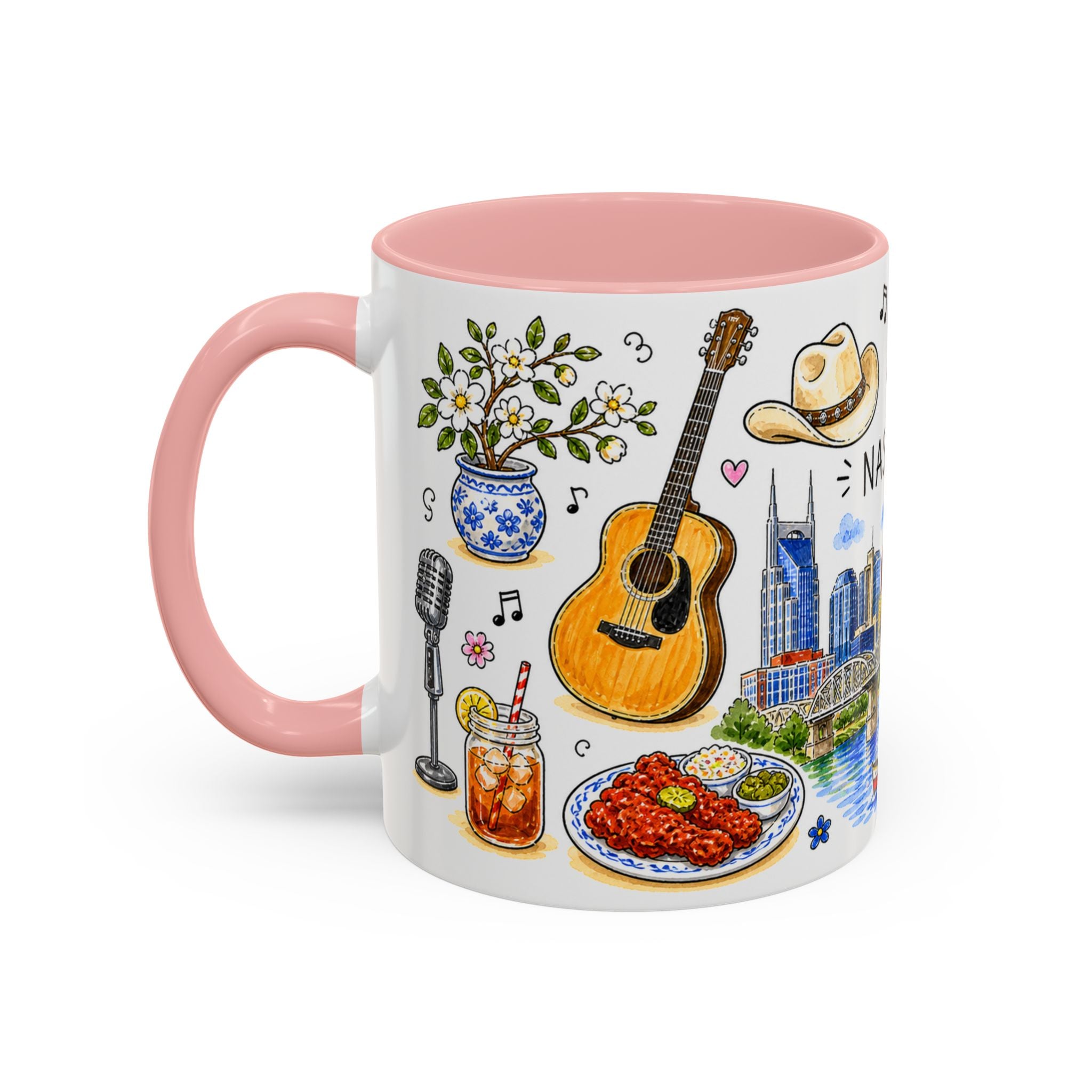 Nashville Illustrated Travel Mug | City Souvenir Accent Coffee Mug | 11oz 15oz Ceramic Cup