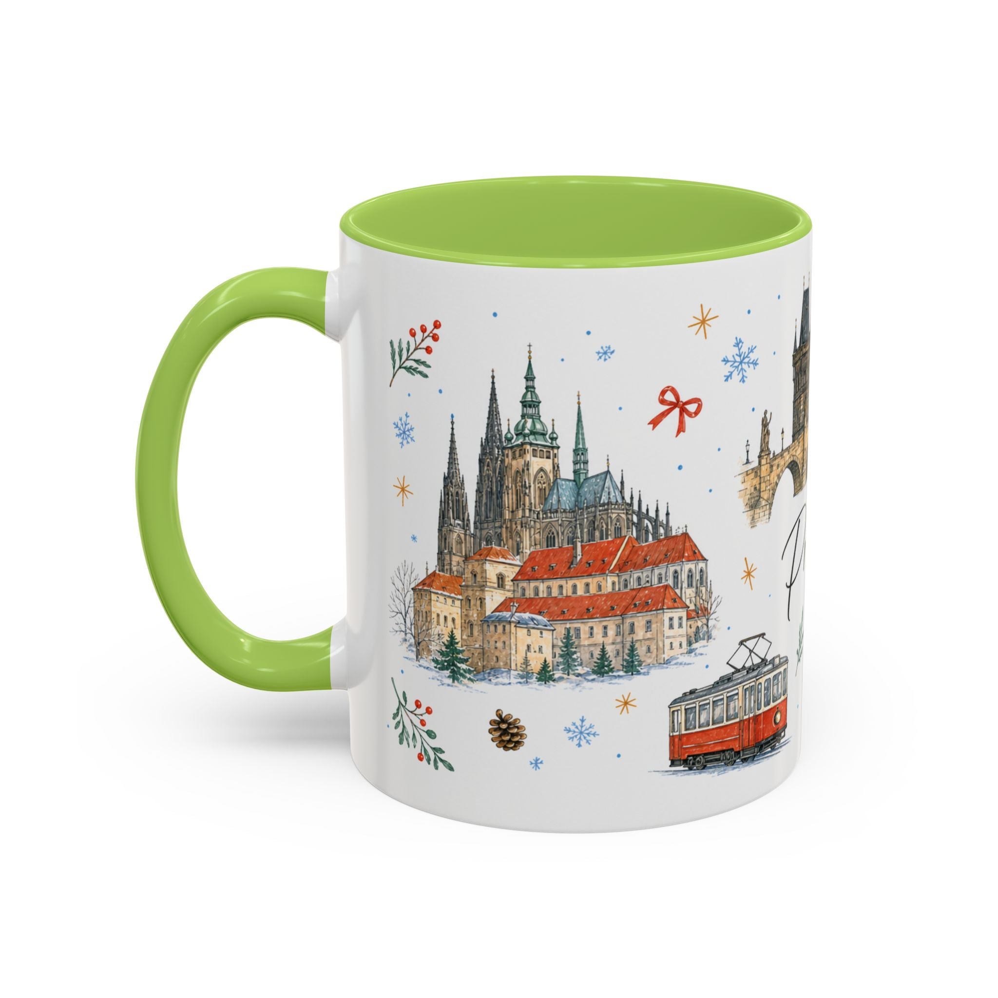 Prague Christmas Mug | Watercolor Travel Souvenir | Holiday Gift | Accent Ceramic Coffee Cup 11oz 15oz