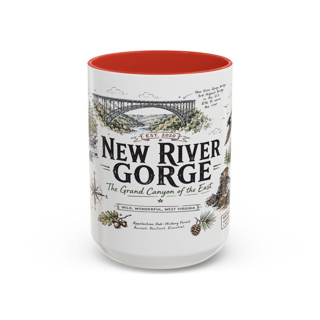 New River Gorge National Park Coffee Mug | West Virginia River Canyon Climbing Gift | Accent Color Ceramic 11oz 15oz