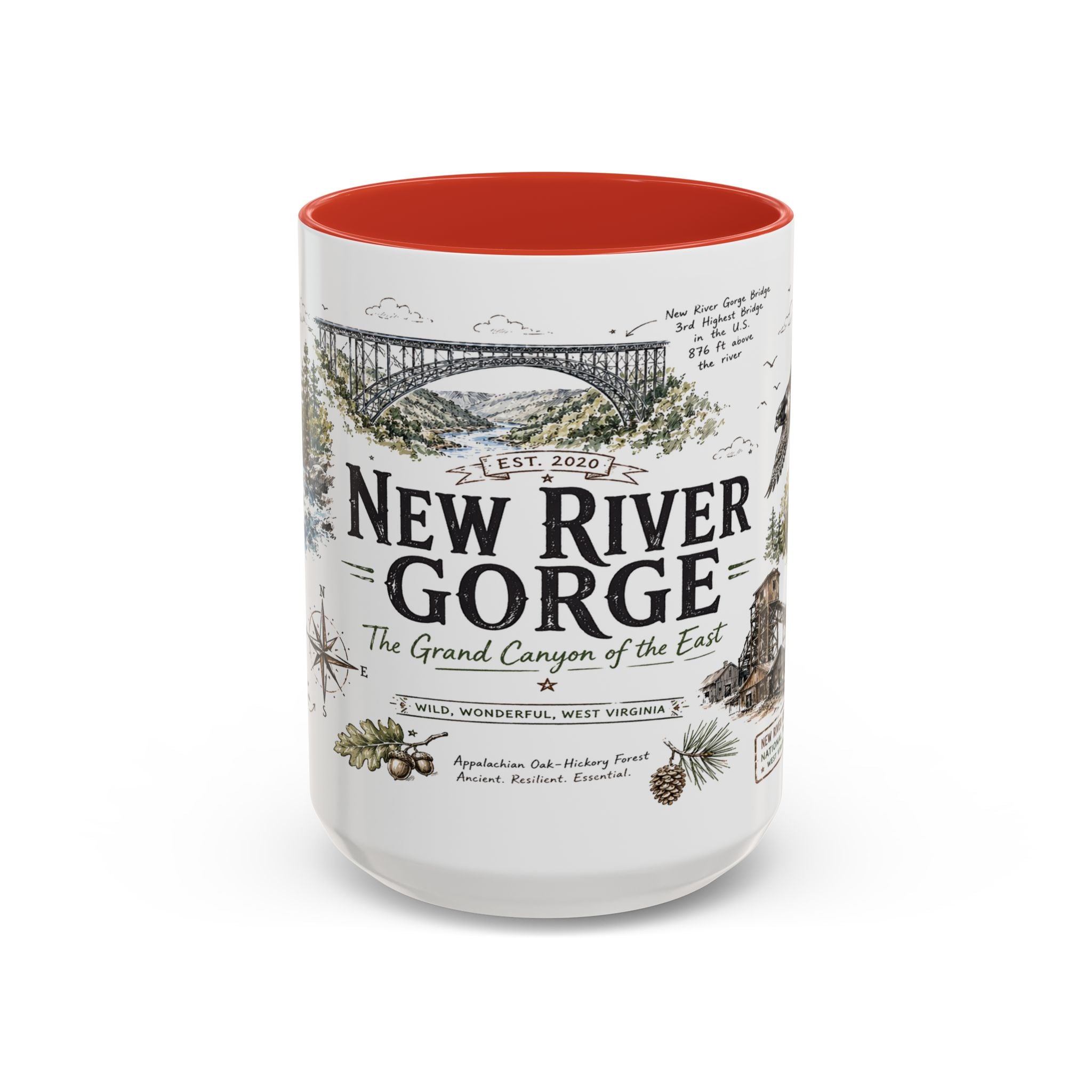 New River Gorge National Park Coffee Mug | West Virginia River Canyon Climbing Gift | Accent Color Ceramic 11oz 15oz
