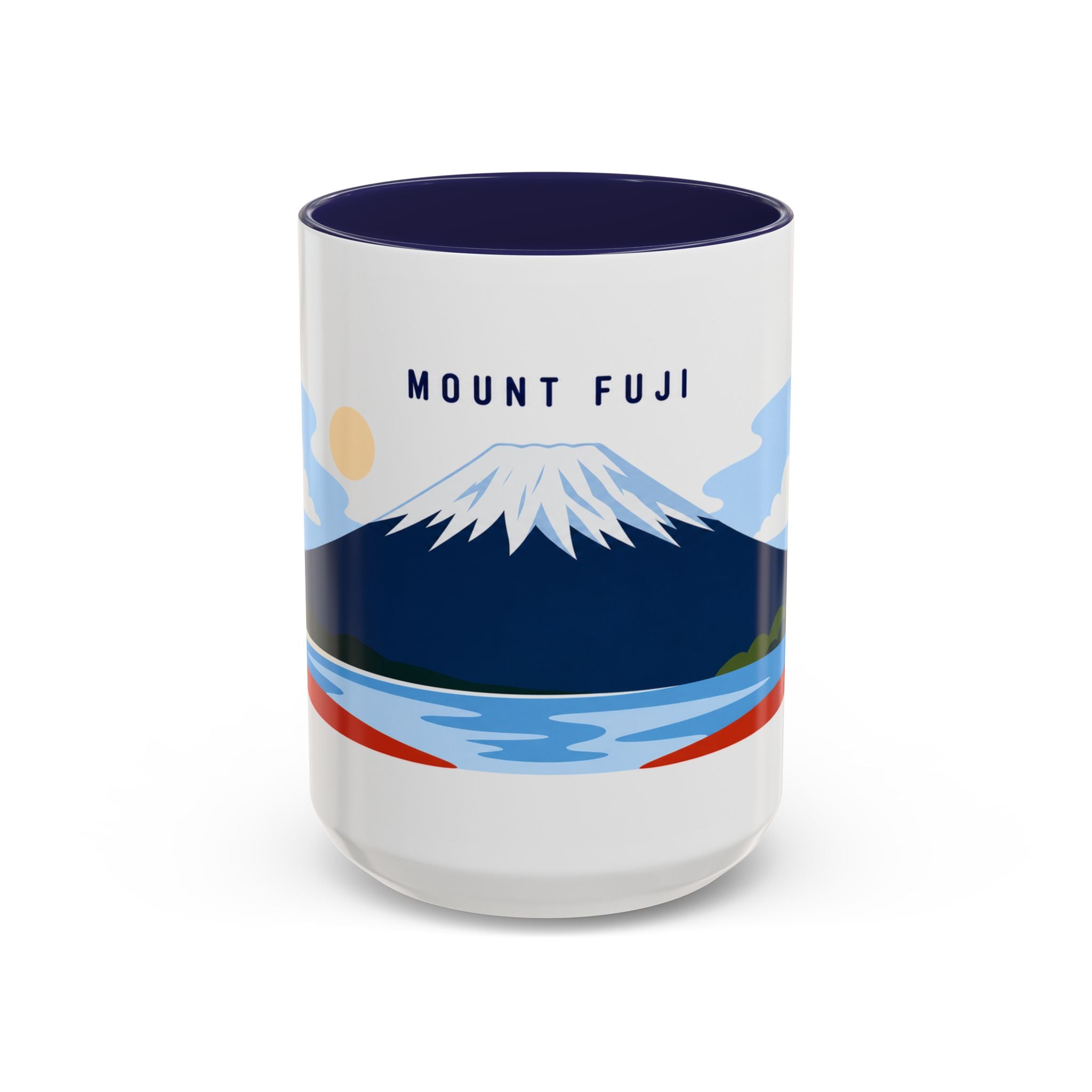 Mount Fuji Coffee Mug | Travel Destination Souvenir Gift | Accent Color Ceramic 11oz 15oz