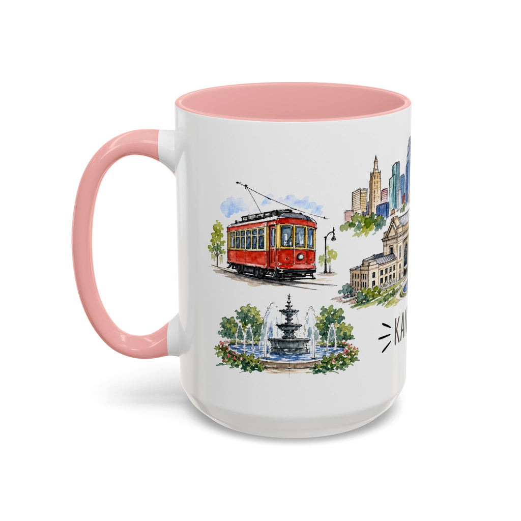 Kansas City Illustrated Travel Mug | City Souvenir Accent Coffee Mug | 11oz 15oz Ceramic Cup