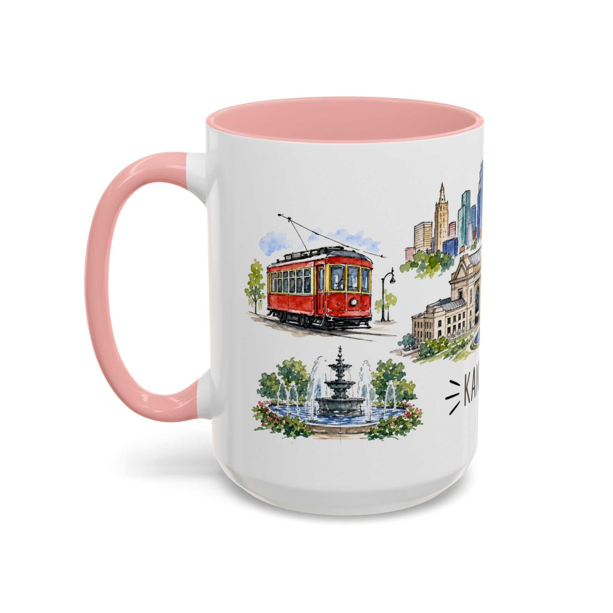 Kansas City Illustrated Travel Mug | City Souvenir Accent Coffee Mug | 11oz 15oz Ceramic Cup