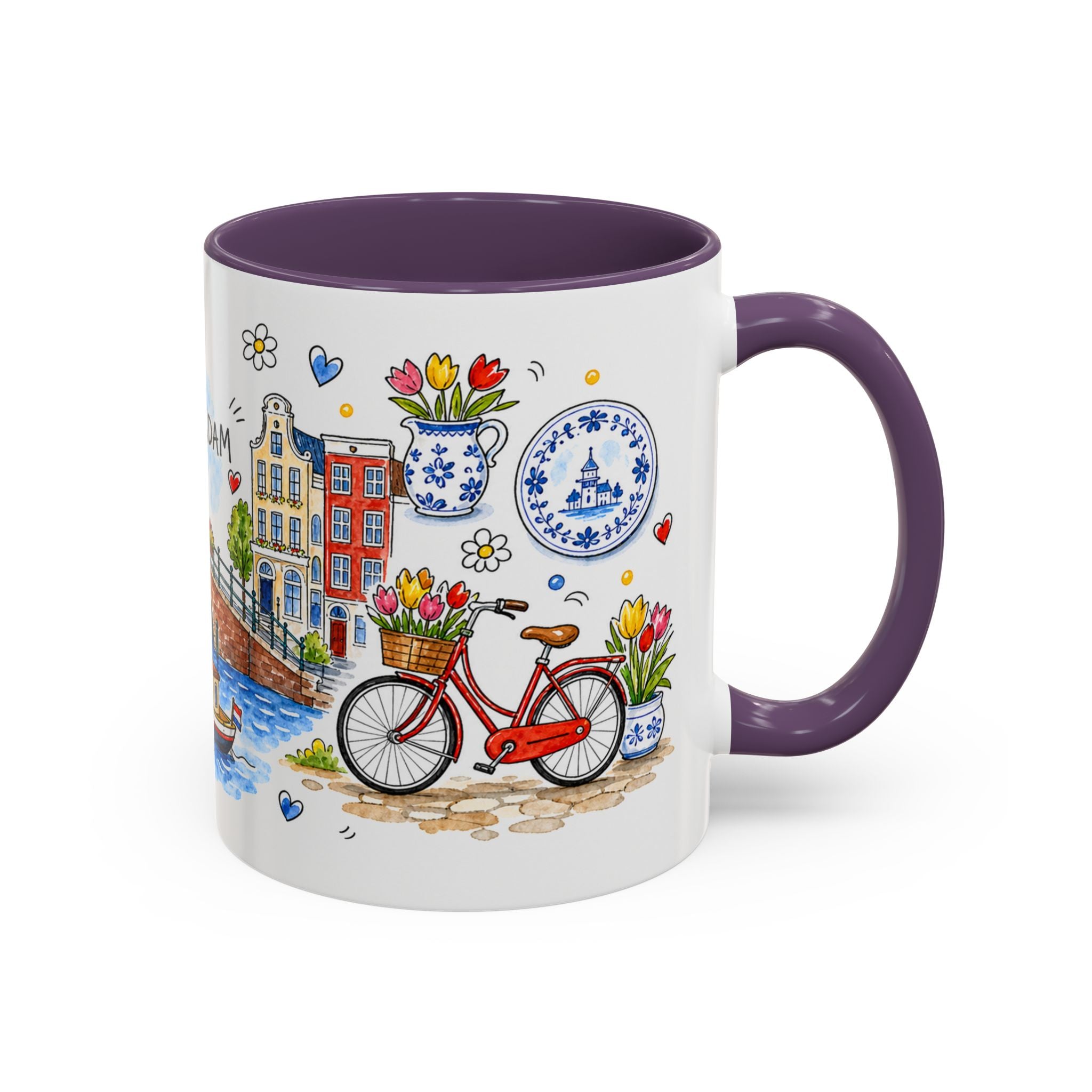 Amsterdam Travel Mug | European City Souvenir Accent Coffee Mug | 11oz 15oz Ceramic Cup