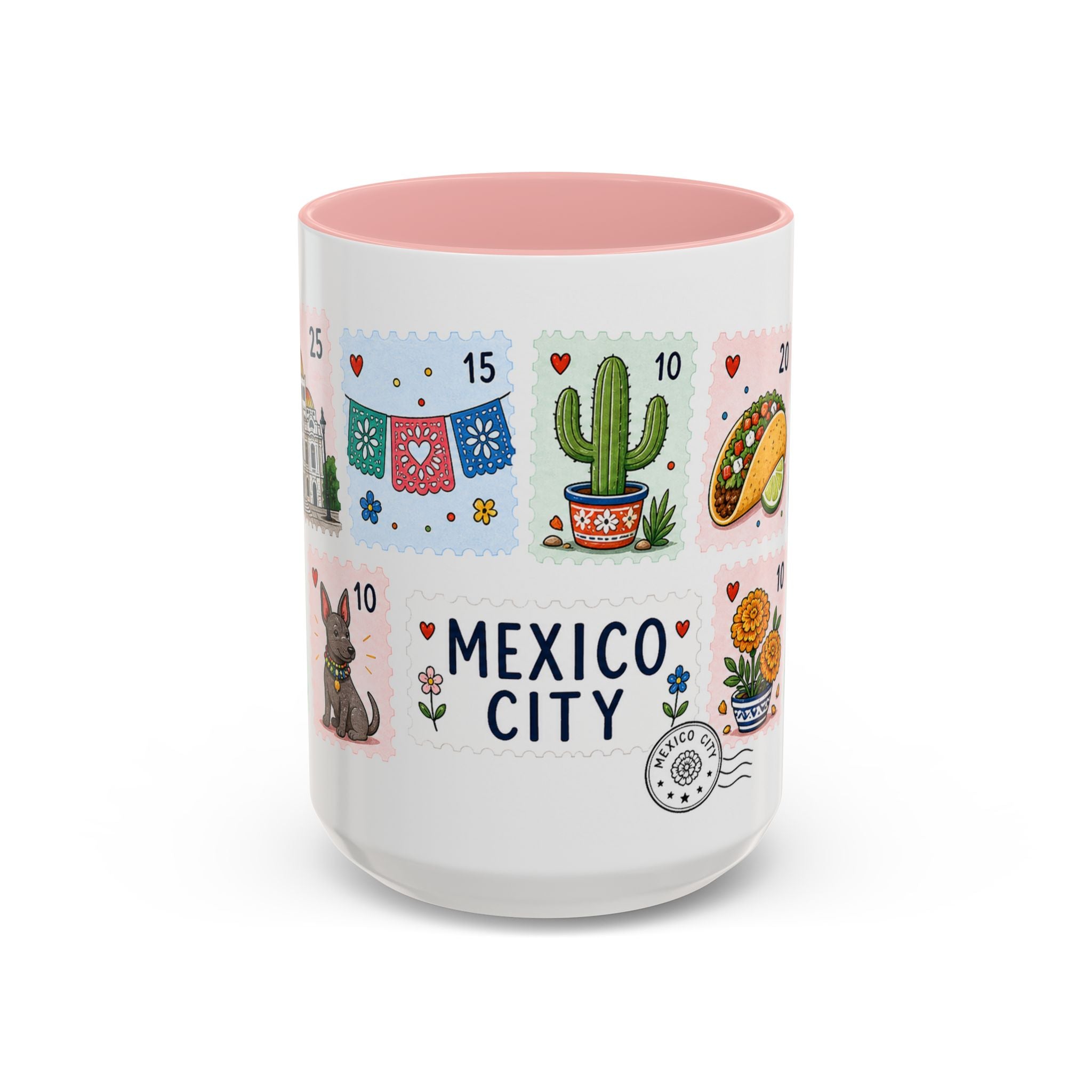 Mexico City Coffee Mug | Postage Stamp Collage Mug | Travel Souvenir Accent Cup 11oz 15oz