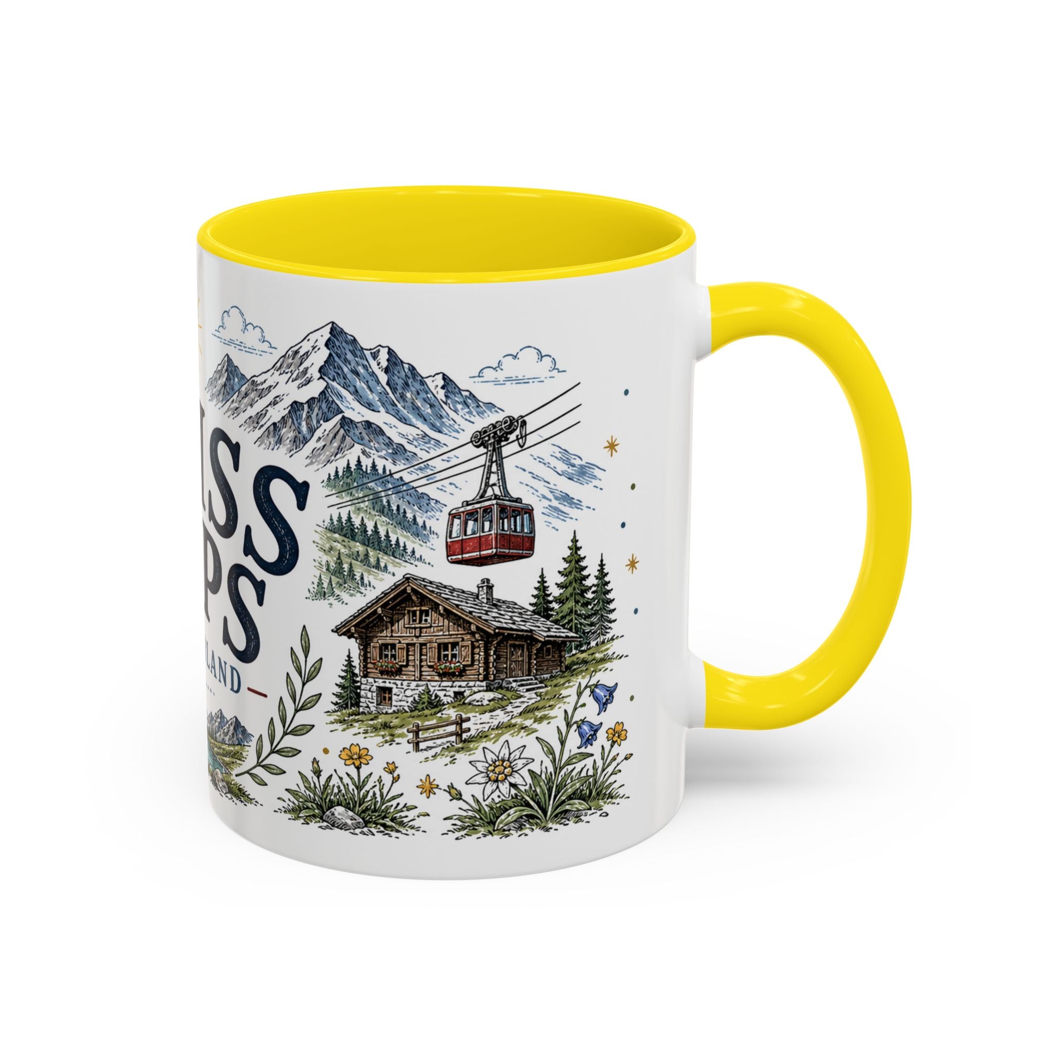 Swiss Alps Coffee Mug | Travel Destination Souvenir Gift | Accent Color Ceramic 11oz 15oz