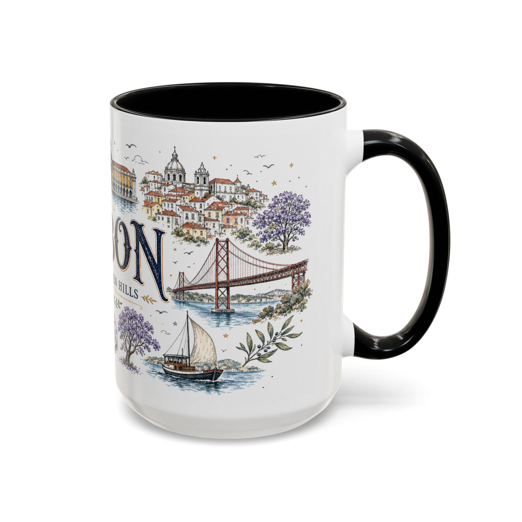Lisbon Coffee Mug | Portugal Travel Souvenir | Vintage Illustrated City Gift | 11 oz 15 oz Accent Mug