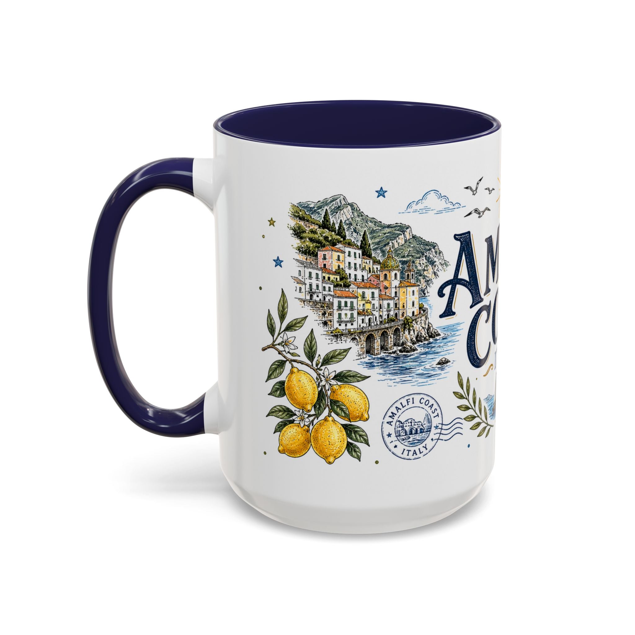 Amalfi Coast Coffee Mug | Travel Destination Souvenir Gift | Accent Color Ceramic 11oz 15oz