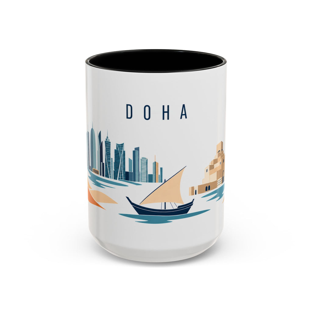 Doha Coffee Mug | Qatar Travel Souvenir | Porcelain Decal City Gift | 11oz 15oz Accent Mug