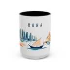 Doha Coffee Mug | Qatar Travel Souvenir | Porcelain Decal City Gift | 11oz 15oz Accent Mug