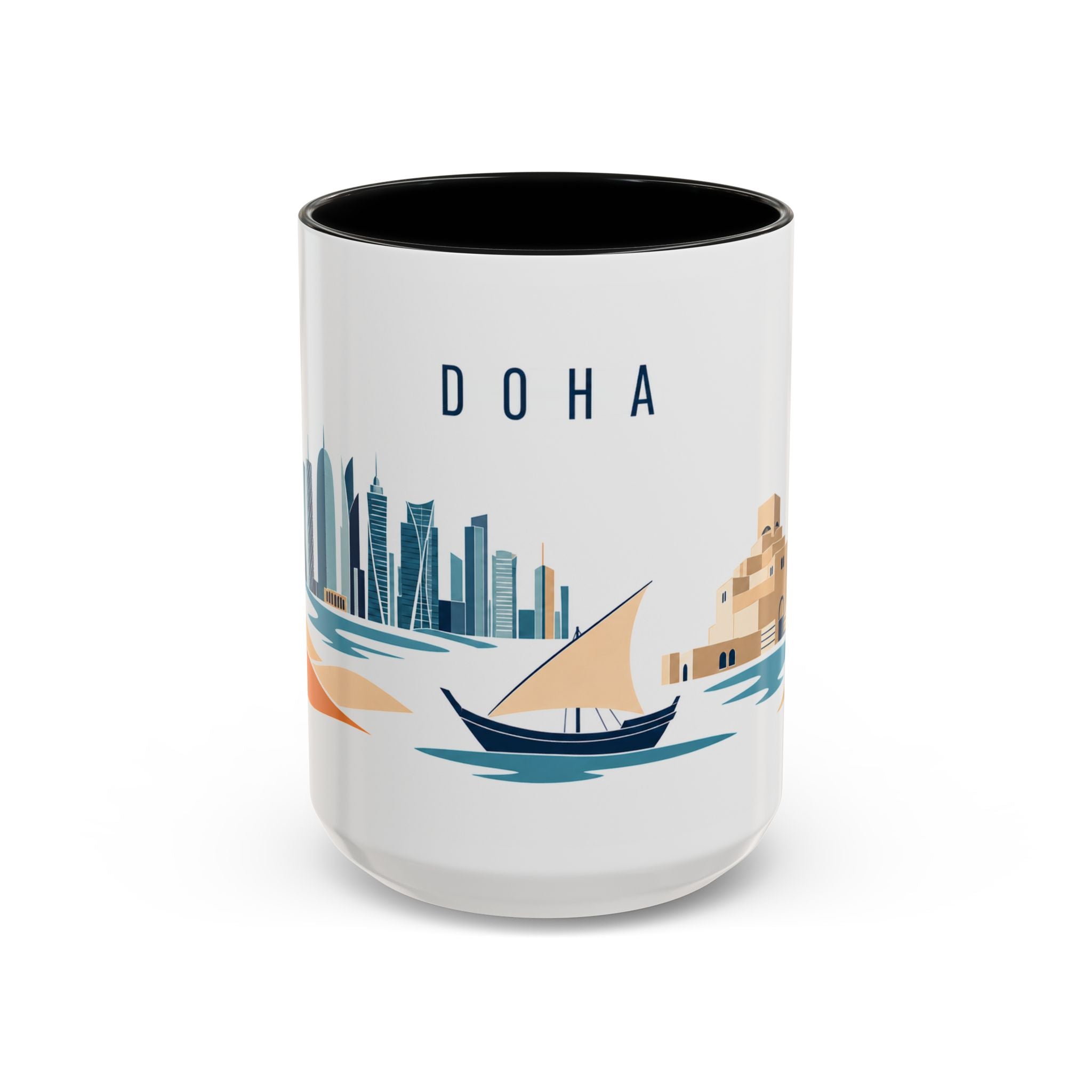 Doha Coffee Mug | Qatar Travel Souvenir | Porcelain Decal City Gift | 11oz 15oz Accent Mug
