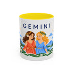 Gemini Zodiac Coffee Mug | Twins and Floral Design | Astrology Birthday Gift | 11 oz 15 oz Ceramic Accent Mug