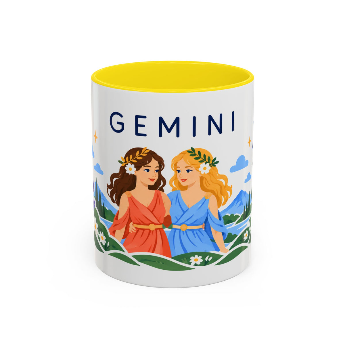 Gemini Zodiac Coffee Mug | Twins and Floral Design | Astrology Birthday Gift | 11 oz 15 oz Ceramic Accent Mug
