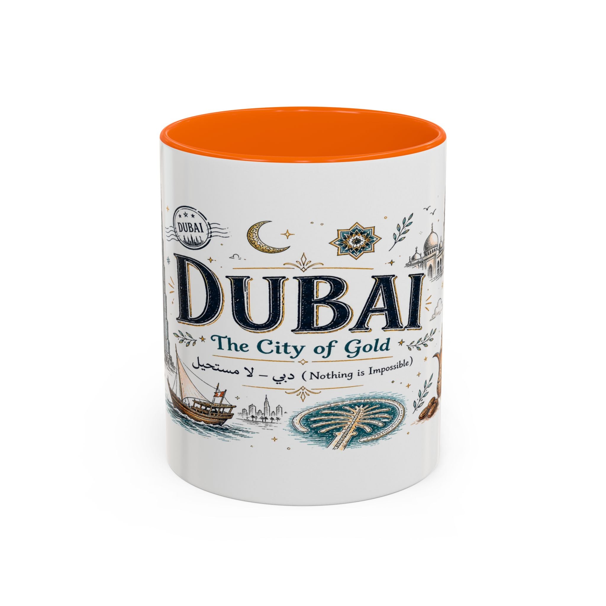 Dubai Coffee Mug | UAE Souvenir Travel Gift | Accent Color Ceramic 11oz 15oz