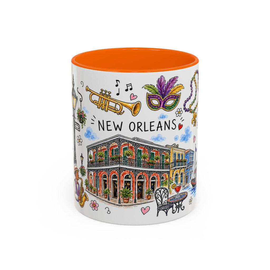 New Orleans Illustrated Travel Mug | City Souvenir Accent Coffee Mug | 11oz 15oz Ceramic Cup