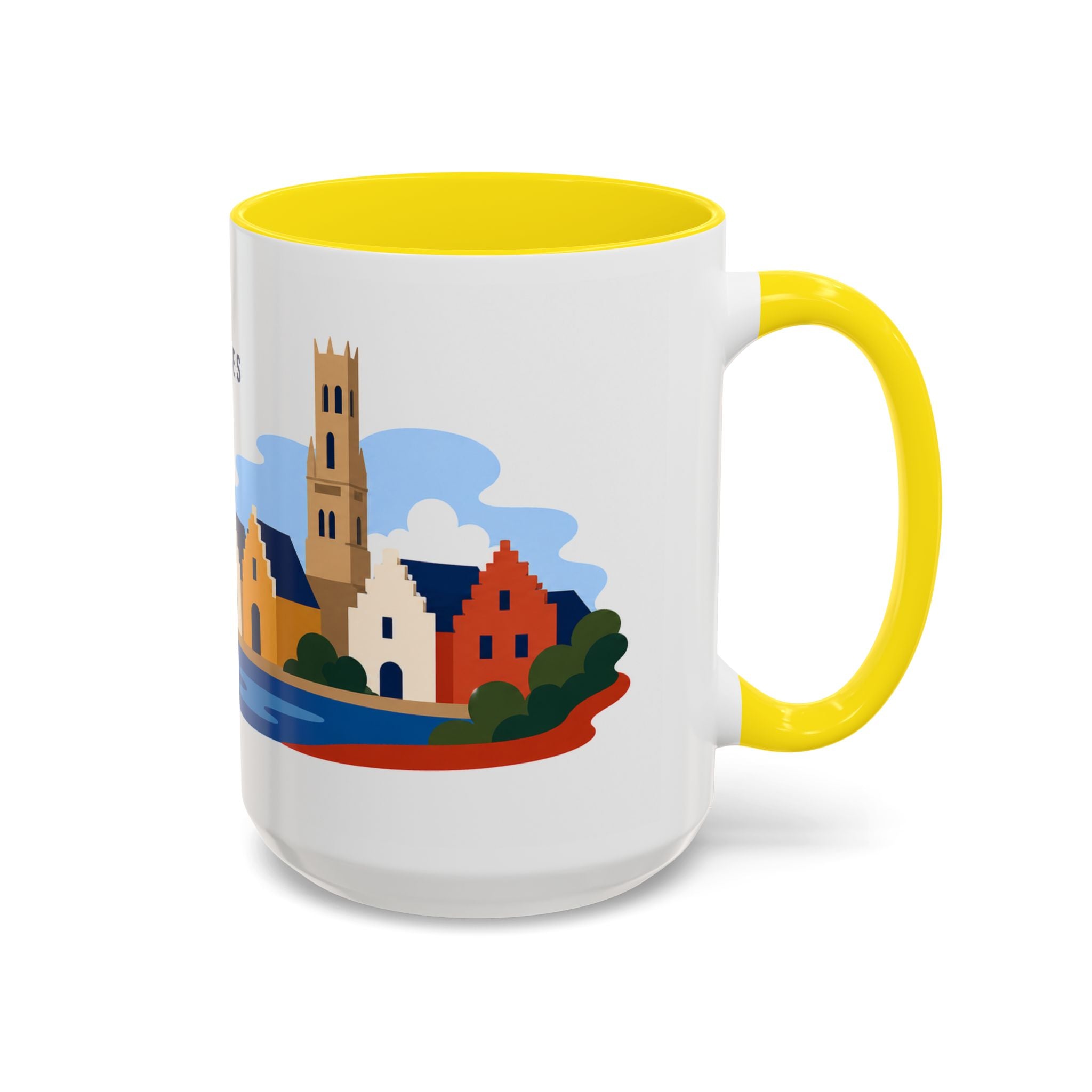 Bruges Coffee Mug | Travel Destination Souvenir Gift | Accent Color Ceramic 11oz 15oz