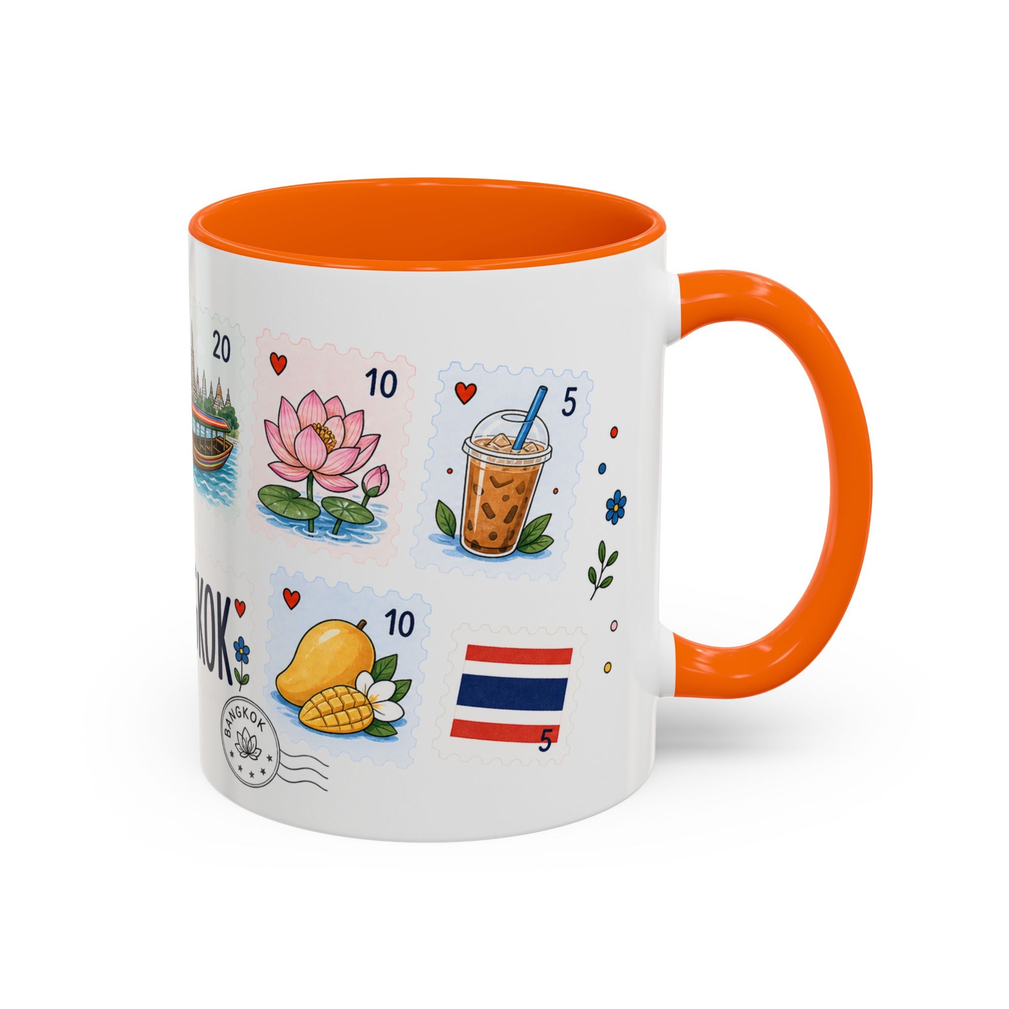 Bangkok Coffee Mug | Postage Stamp Collage Mug | Travel Souvenir Accent Cup 11oz 15oz