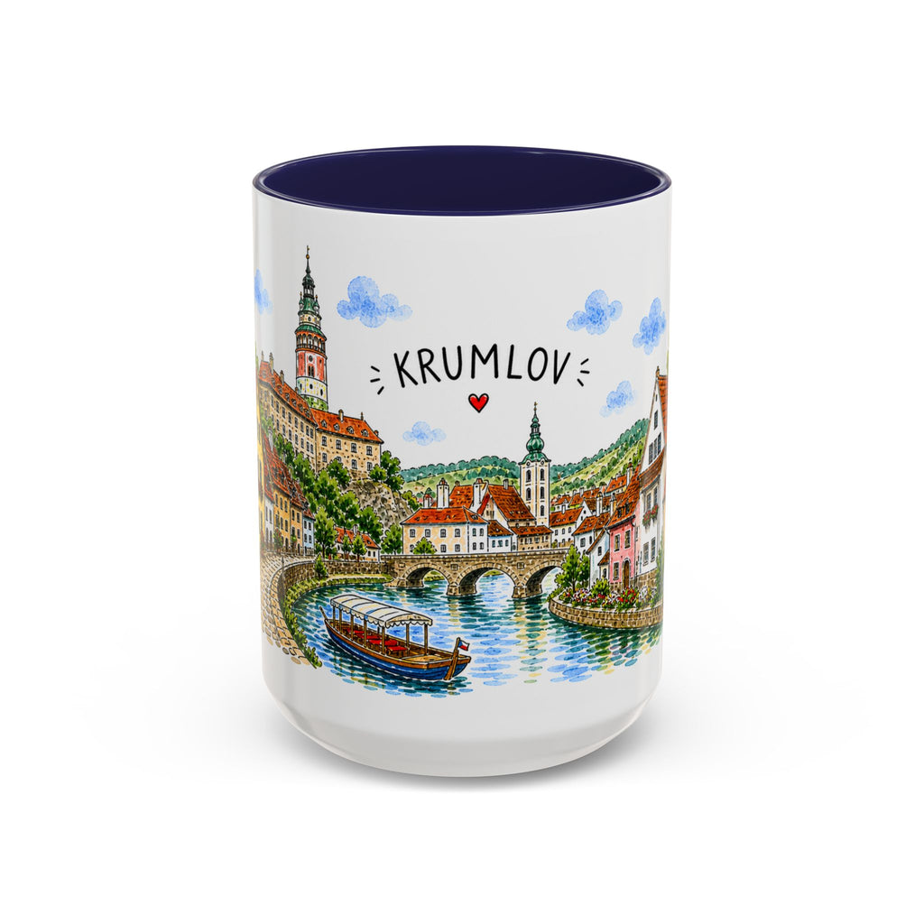Cesky Krumlov Illustrated Travel Mug | Czechia Souvenir Accent Coffee Mug | 11oz 15oz Ceramic Cup