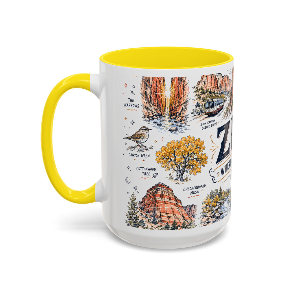 Zion National Park Coffee Mug | Hiking Camping Nature Gift | Accent Color Ceramic 11oz 15oz