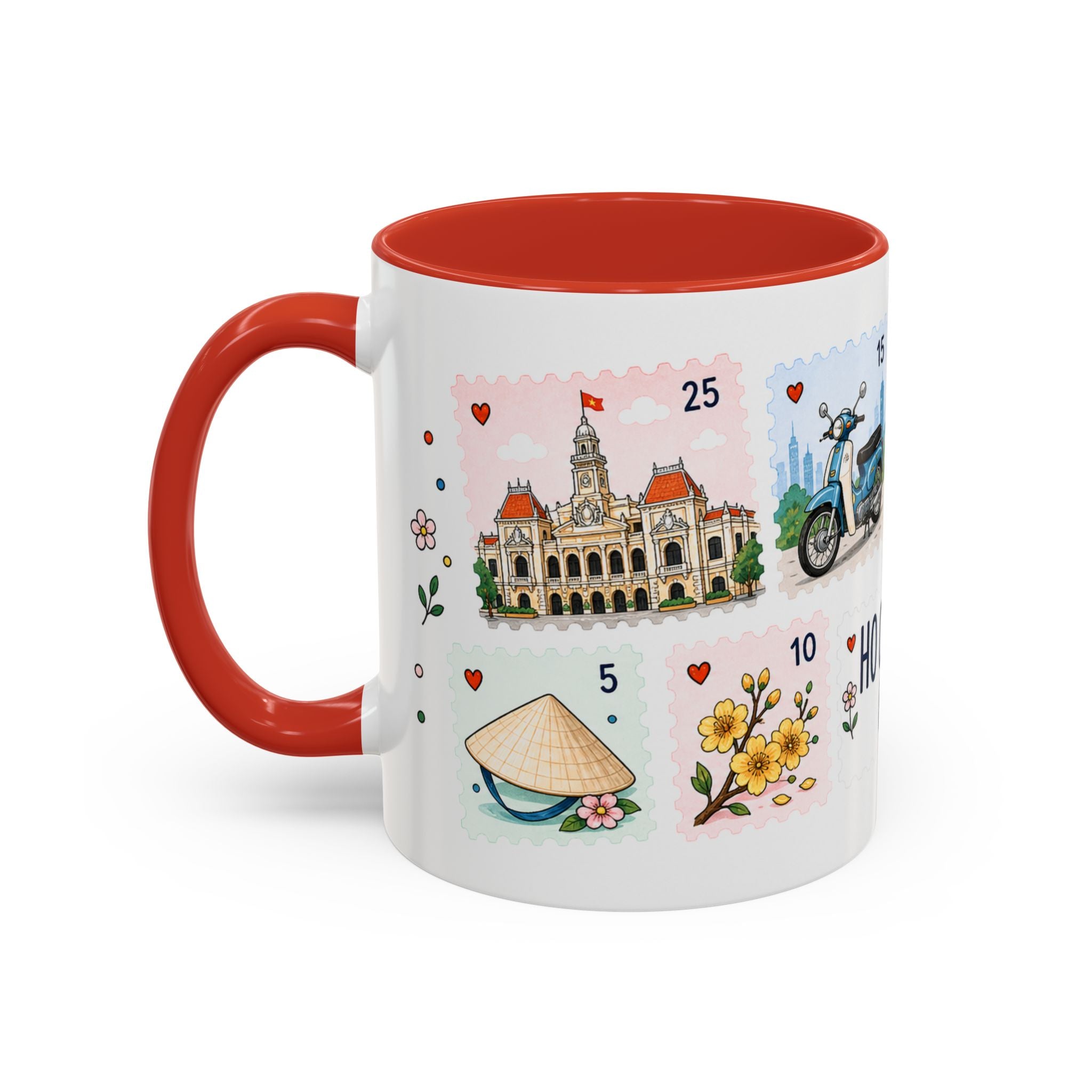 Ho Chi Minh City Coffee Mug | Postage Stamp Collage Mug | Travel Souvenir Accent Cup 11oz 15oz